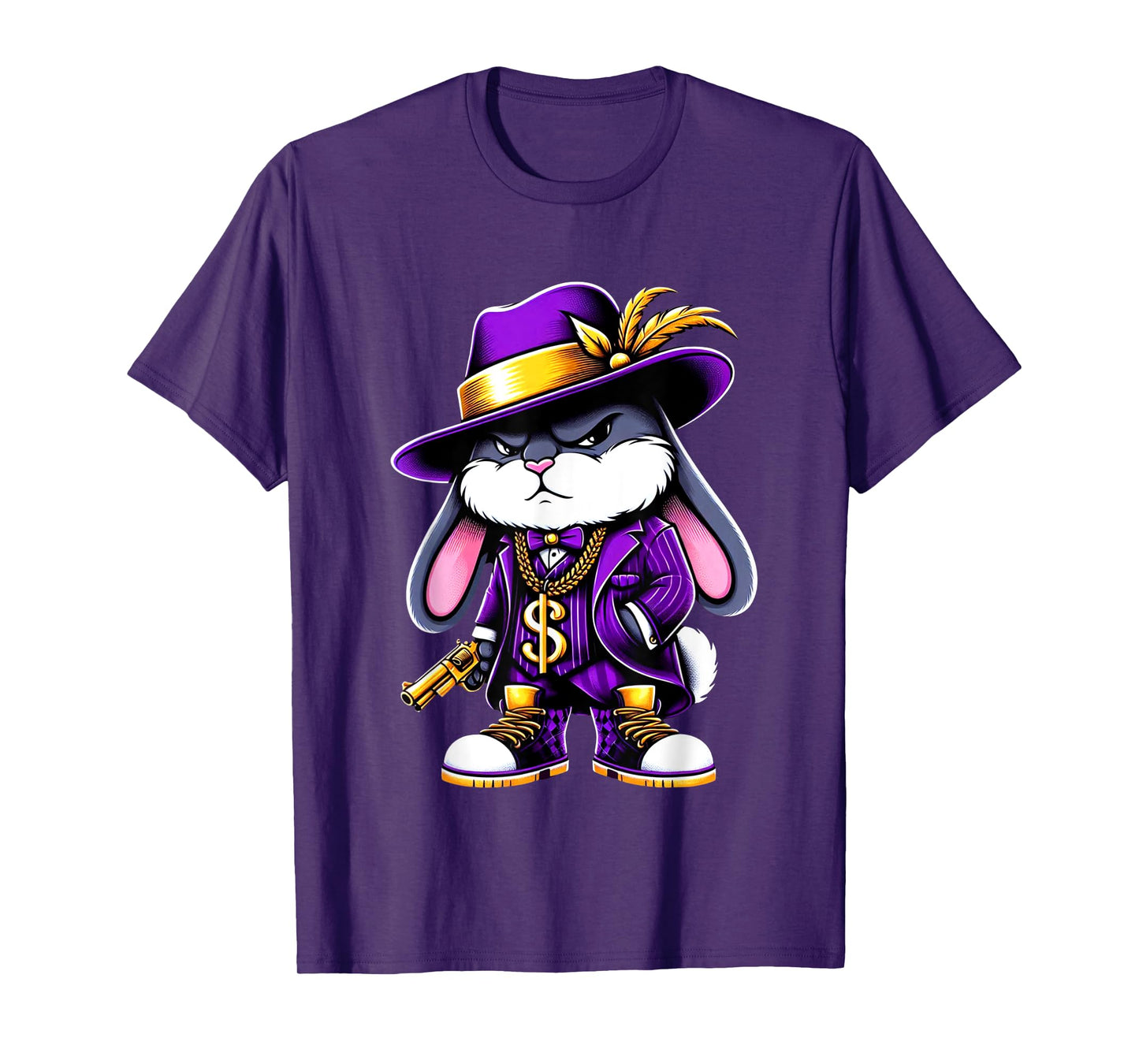 Thug Bunny Pimp Gangster Rabbit With Gun Rabbit Lovers Art T-Shirt