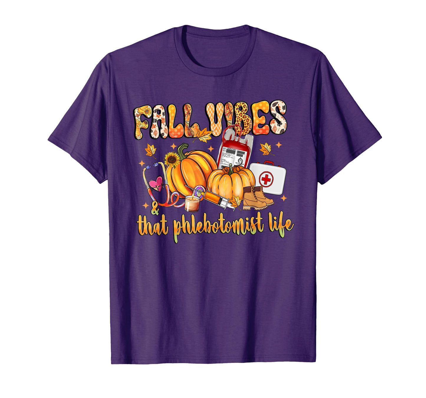 Fall Vibes & That Phlebotomist Life Pumpkin Leopard Gifts T-Shirt