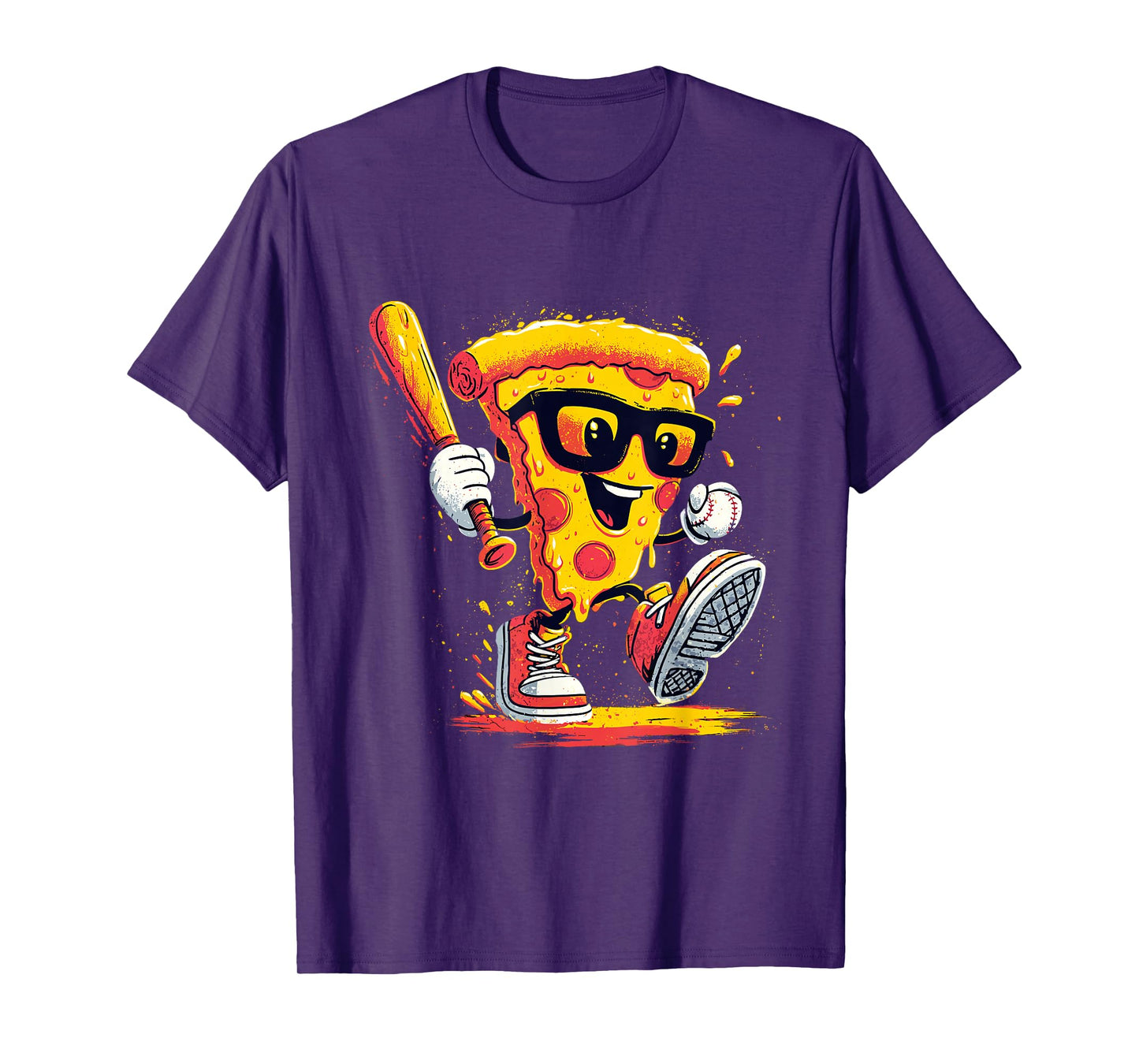 Drippy Pizza Baseball Slice Funny Cartoon Sports Food T-Shirt
