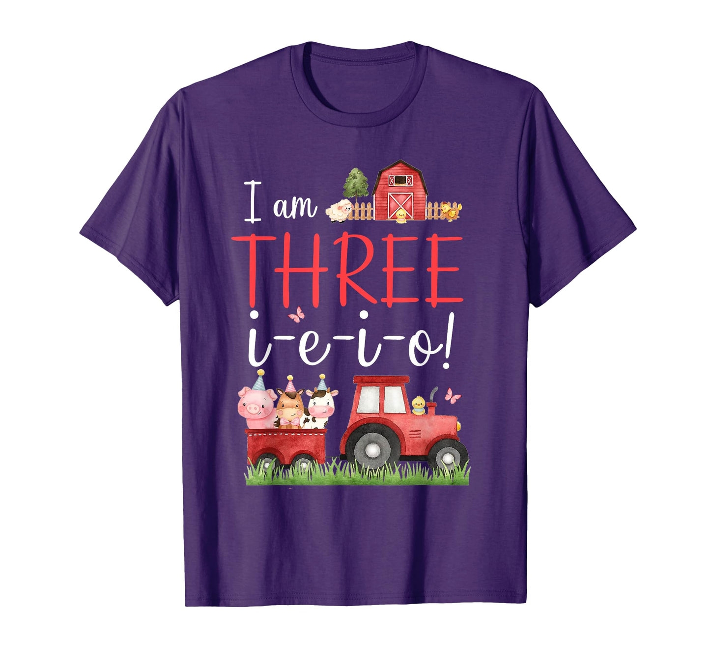 Three I E I O Farm Party Decorations 3rd Birthday Boy Girl T-Shirt