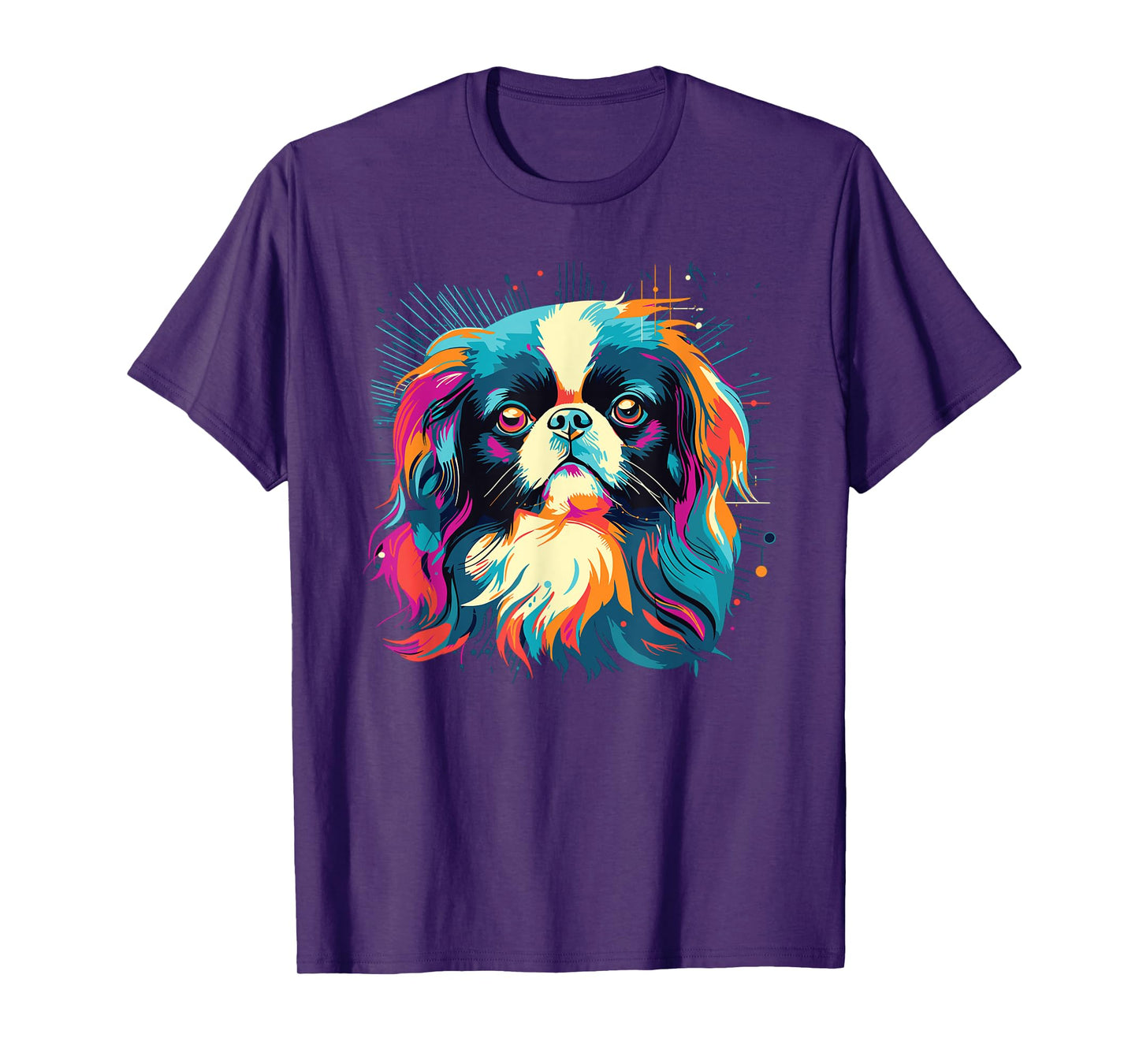 Retro Japanese Chin Dog Tees Women's Casual Watercolor Colorful Japanese Chin Dogs T-Shirt Black Small