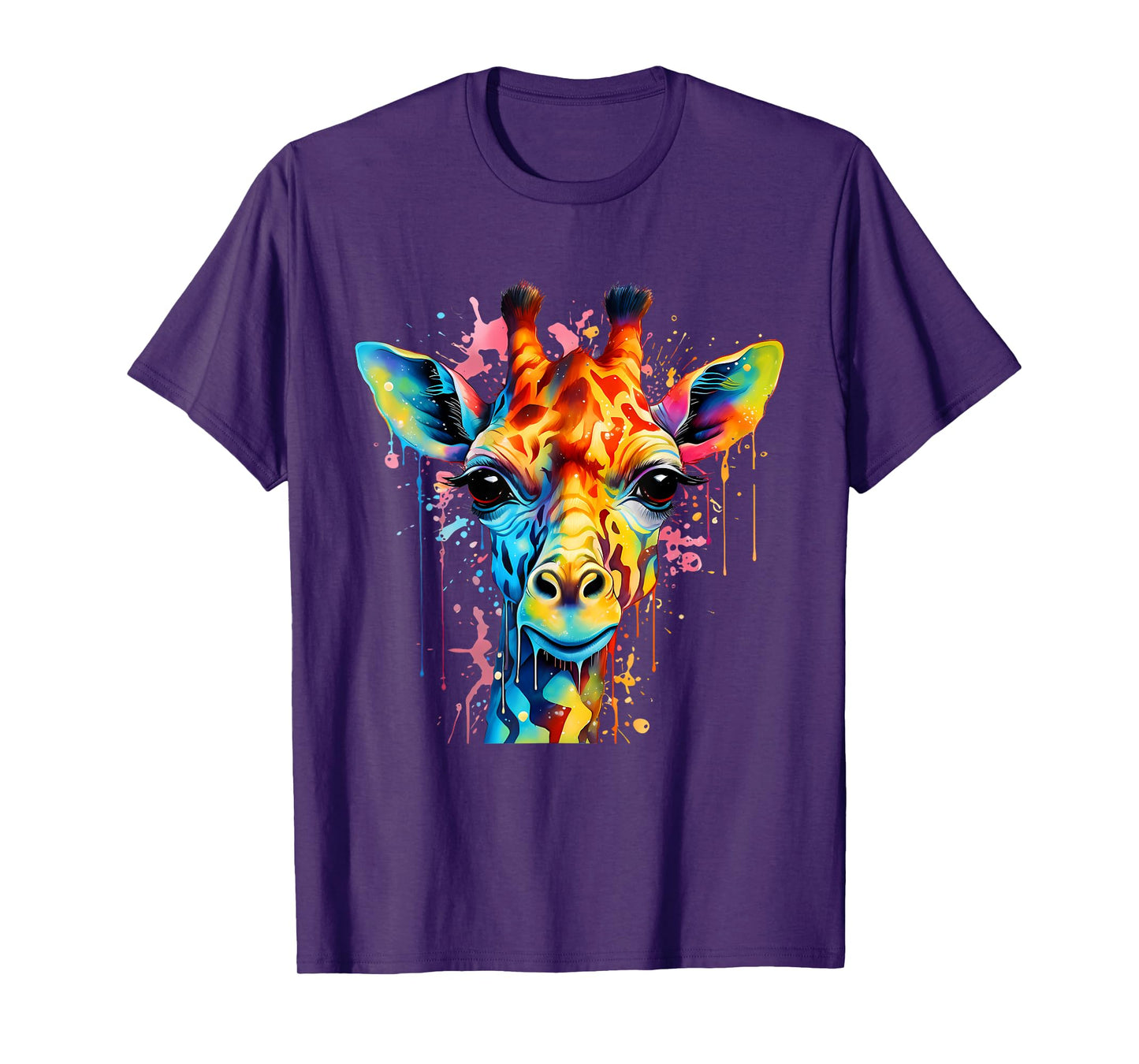 Giraffe Portrait Colorful Splash Artwork Wildlife Savanna T-Shirt