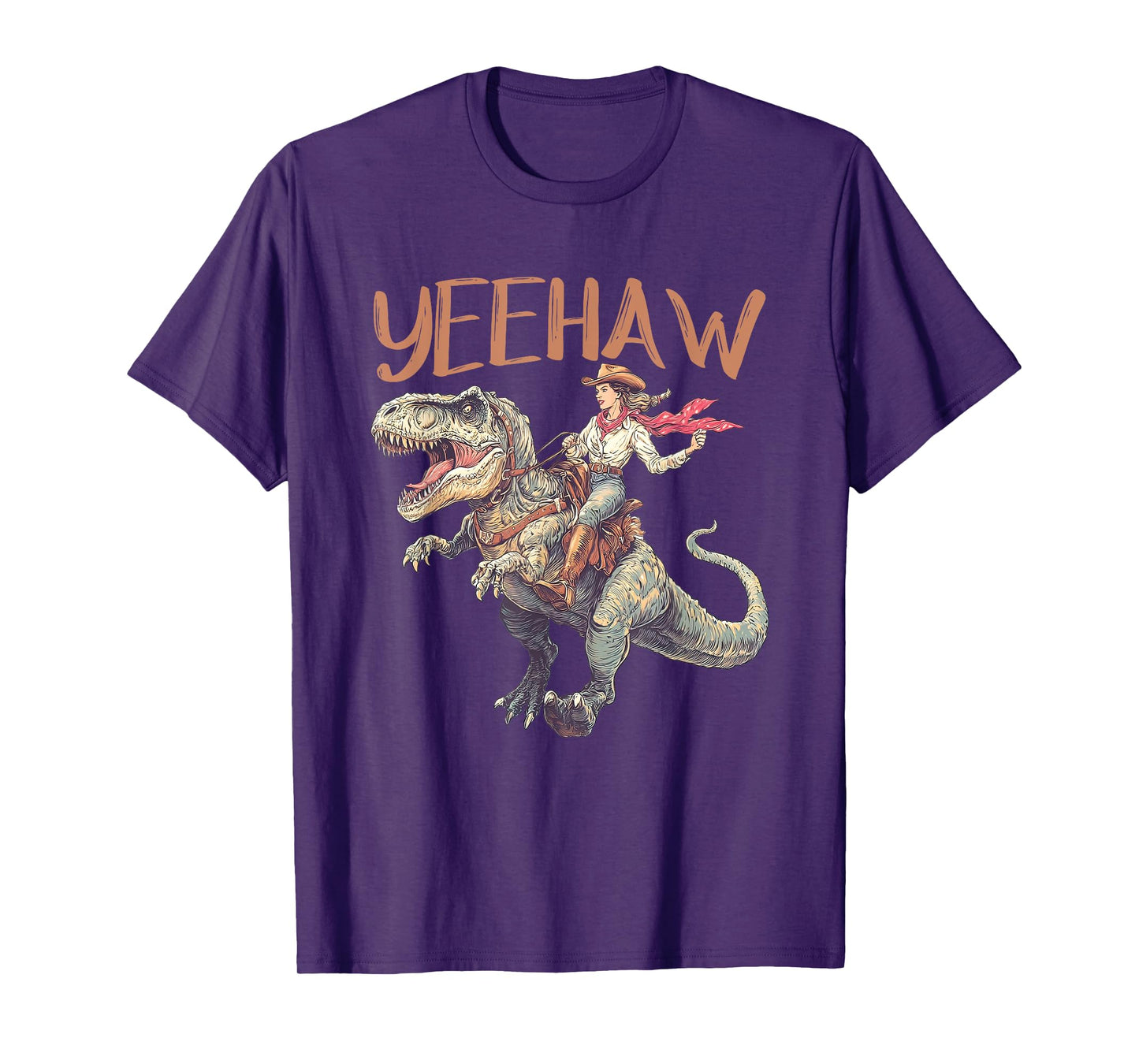 Funny Cowgirl Riding T-Rex Western Dinosaur Rodeo Yeehaw T-Shirt