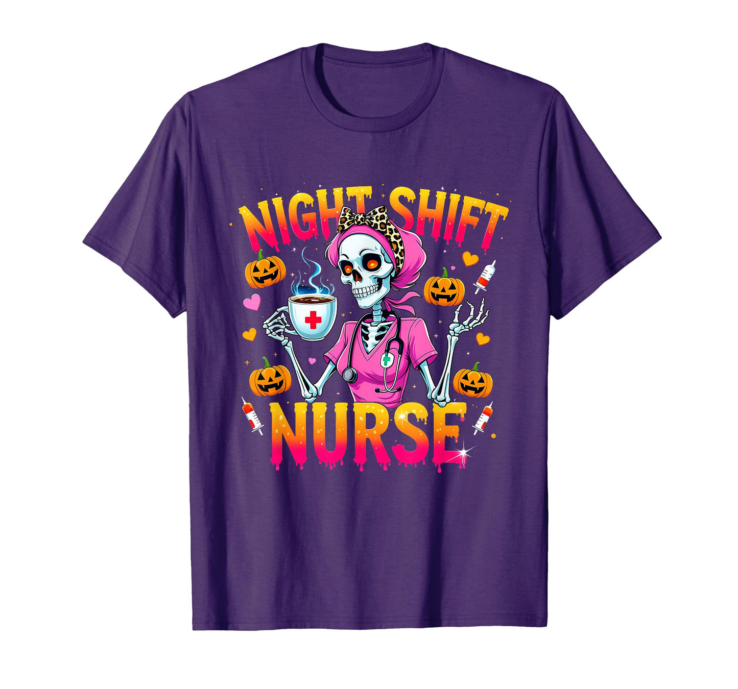Night Shift Nurse Skeleton Coffee Halloween T-Shirt