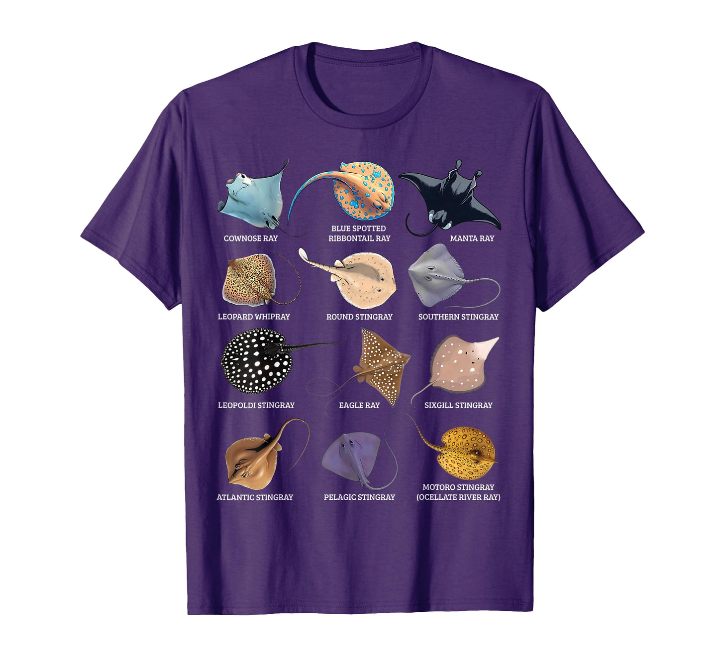 Types of Stingray Ocean Life Stingray Species Educational T-Shirt
