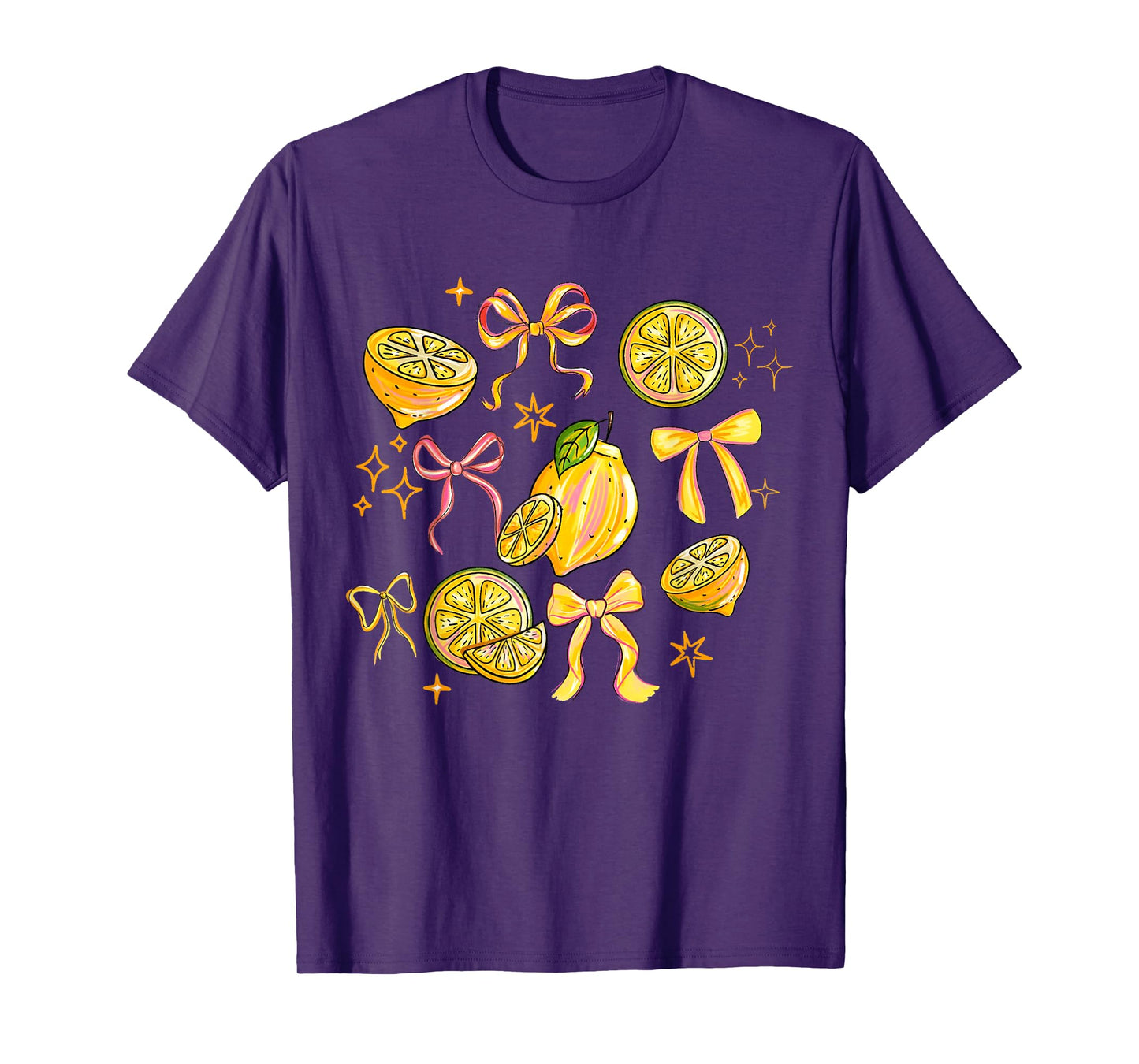 Cute Lemon Tropical Fruits Coquette Bows Summer Girl Women T-Shirt