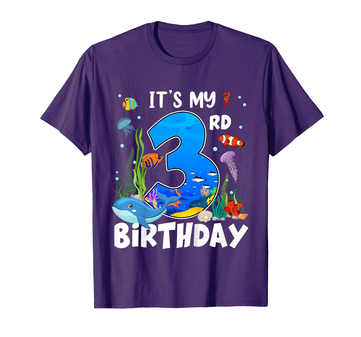 3 Year Old Ocean Life Whale Dolphin Shark 3rd Birthday T-Shirt