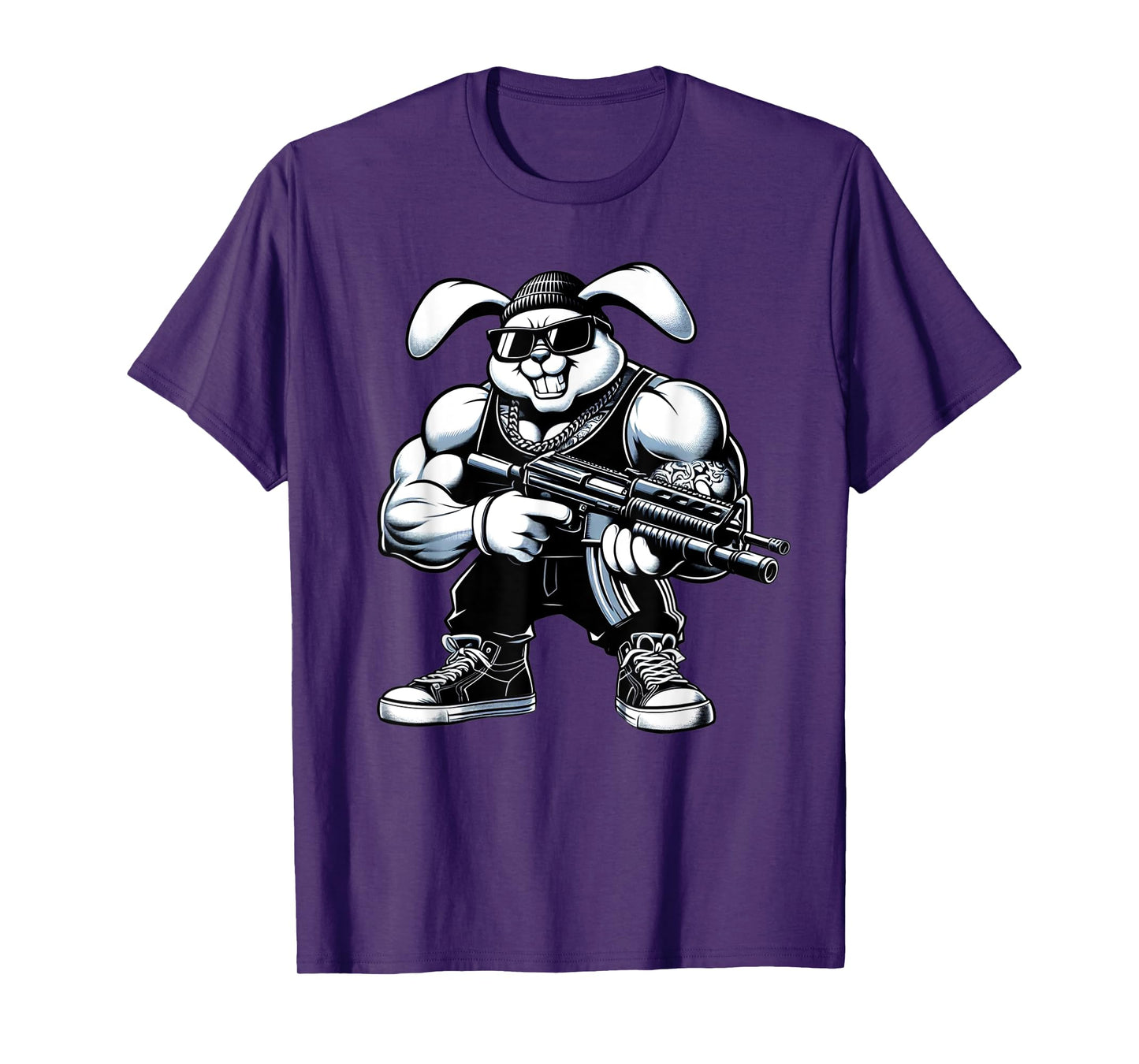 Thug Bunny Holding Gun Muscles Gangster Rabbit Lovers Art T-Shirt