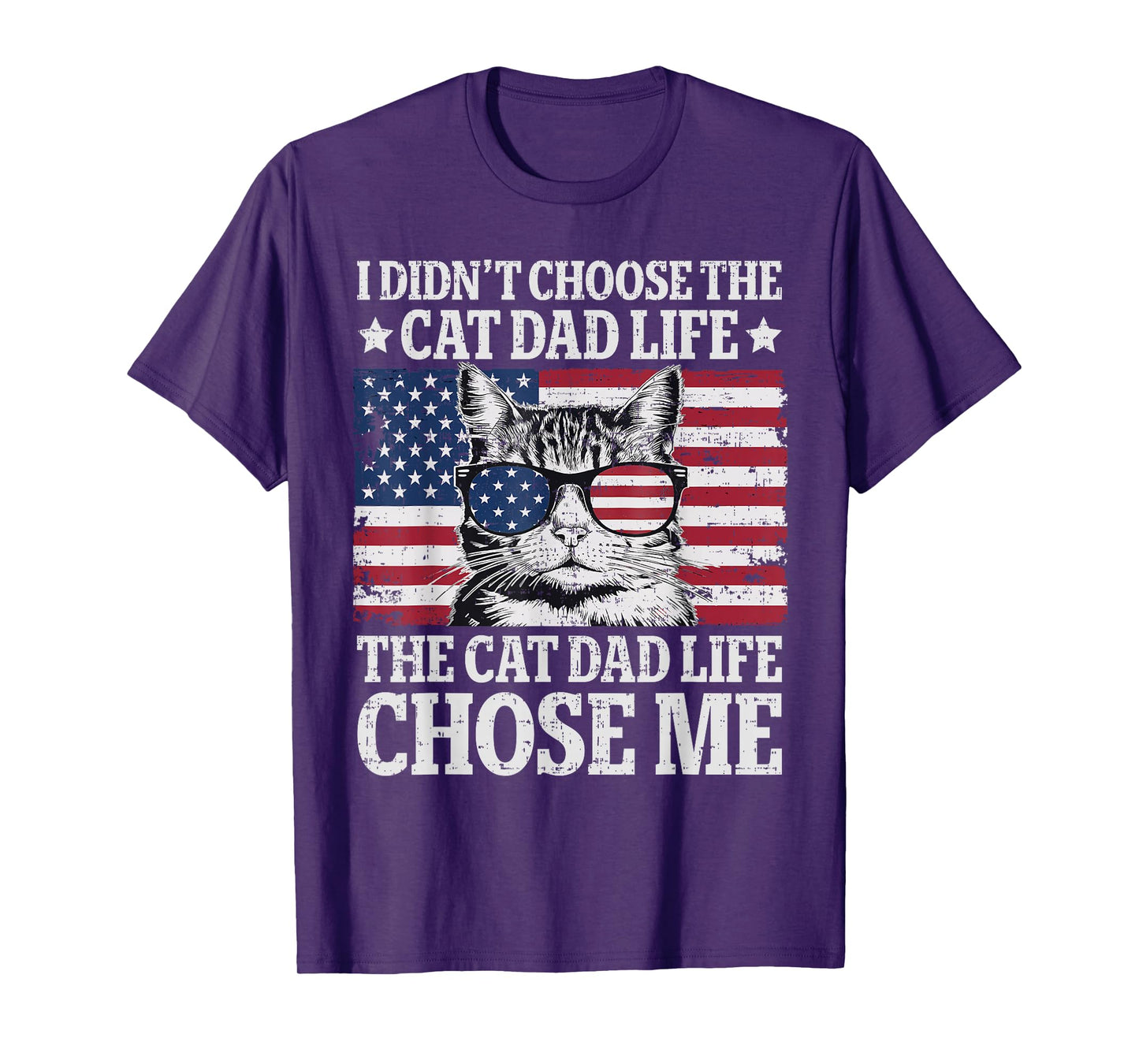 Vintage American Flag Cat Dad Father's Day Kitten Daddy T-Shirt