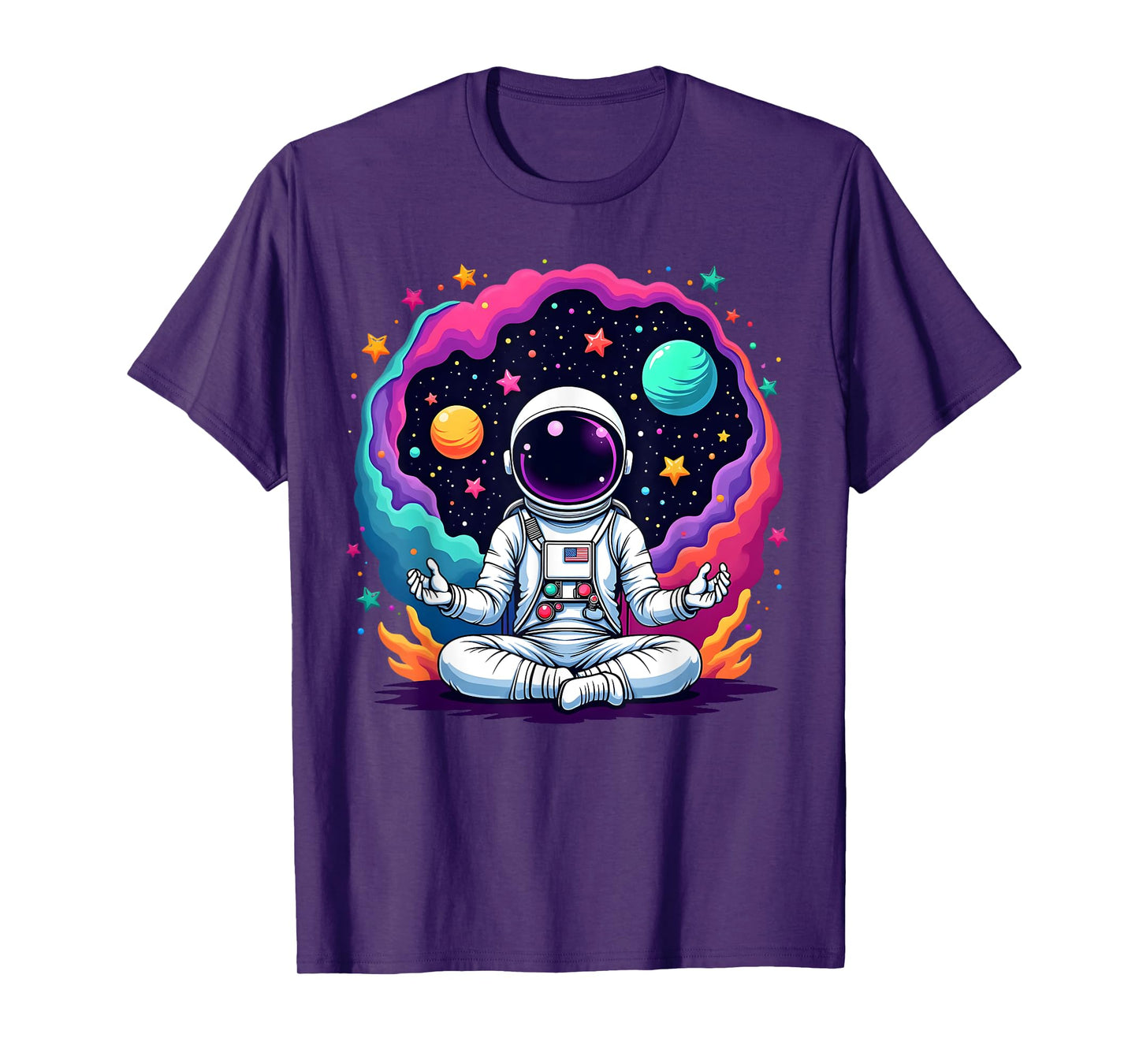 Funny Astronaut Yoga Meditation Planets Science Space T-Shirt
