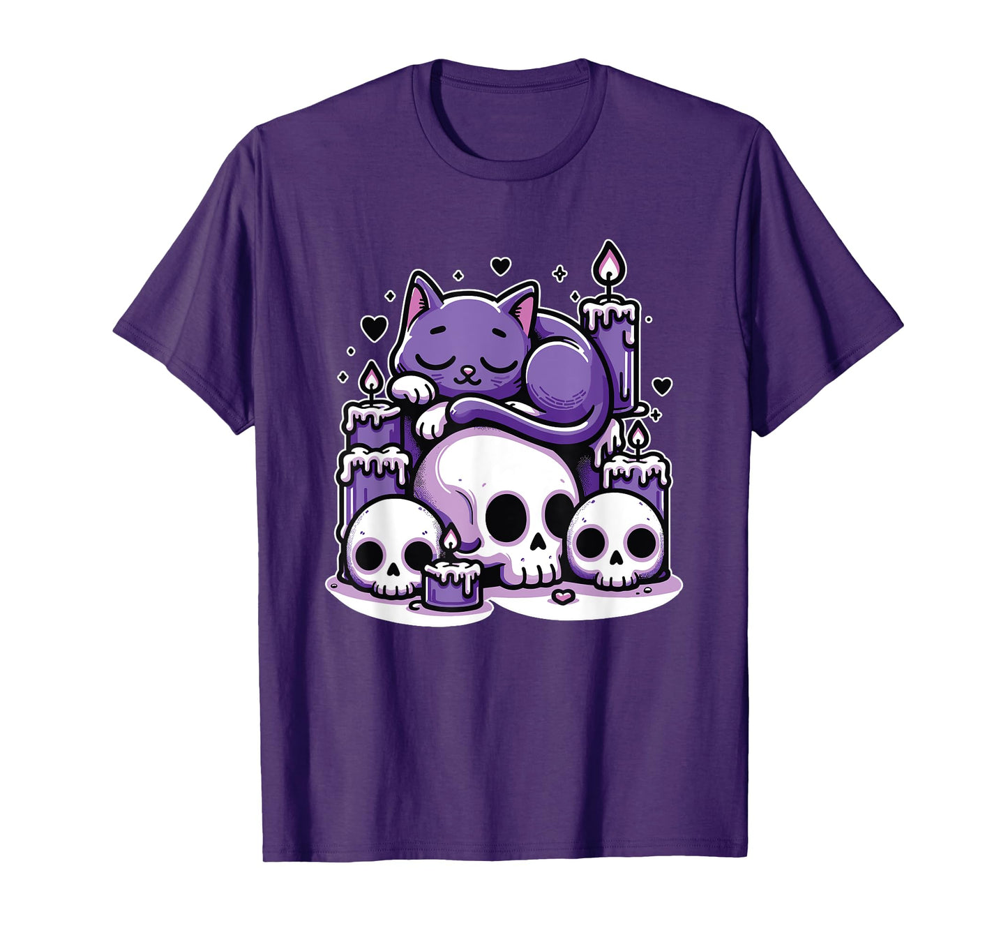 Kawaii Pastel Goth Cute Creepy Cat Candles Skeleton Men Women Girls Kids T-Shirt