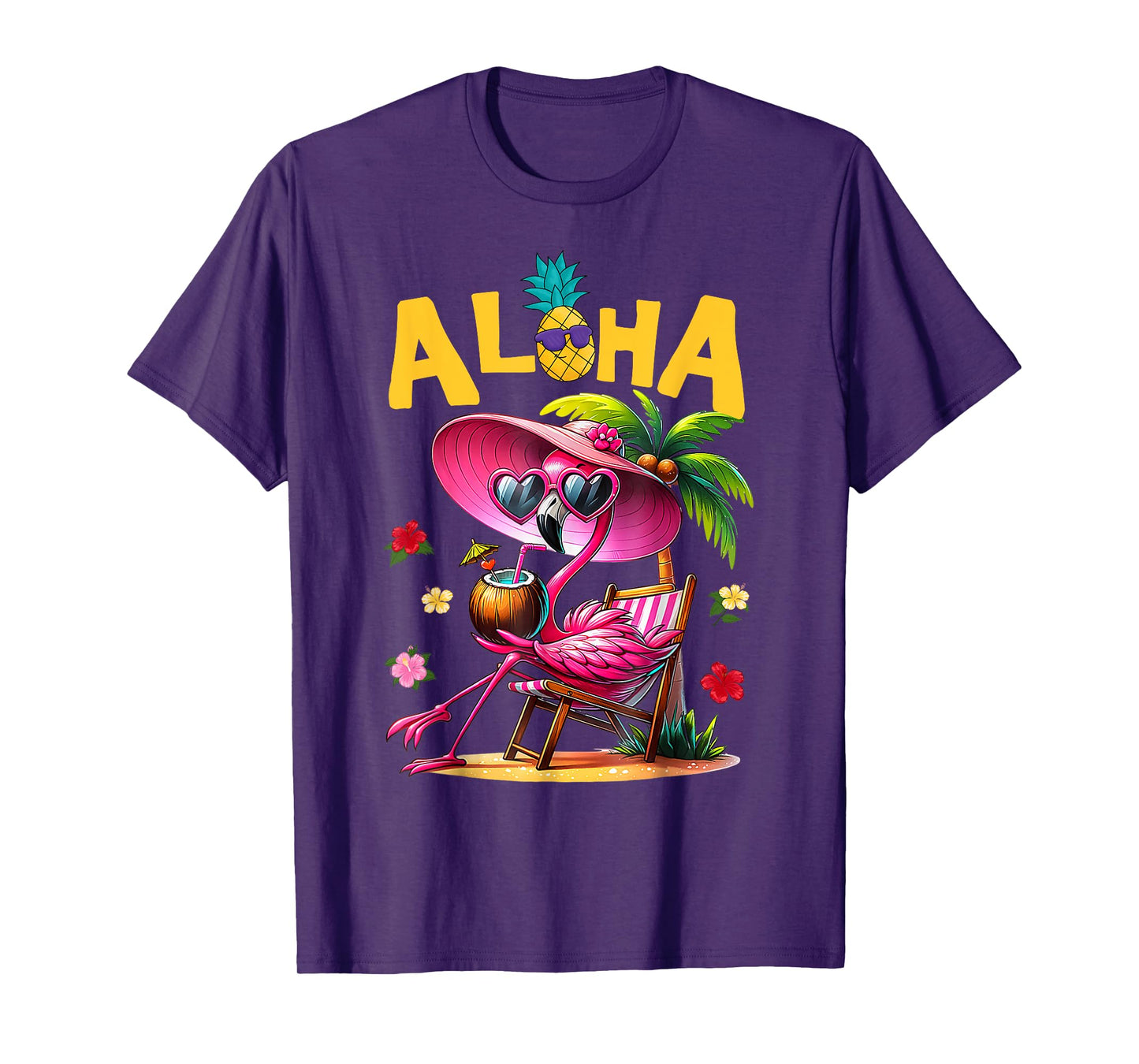 Aloha Flamingo Summer Vibes Beach Palm Tree Summer Vacation T-Shirt