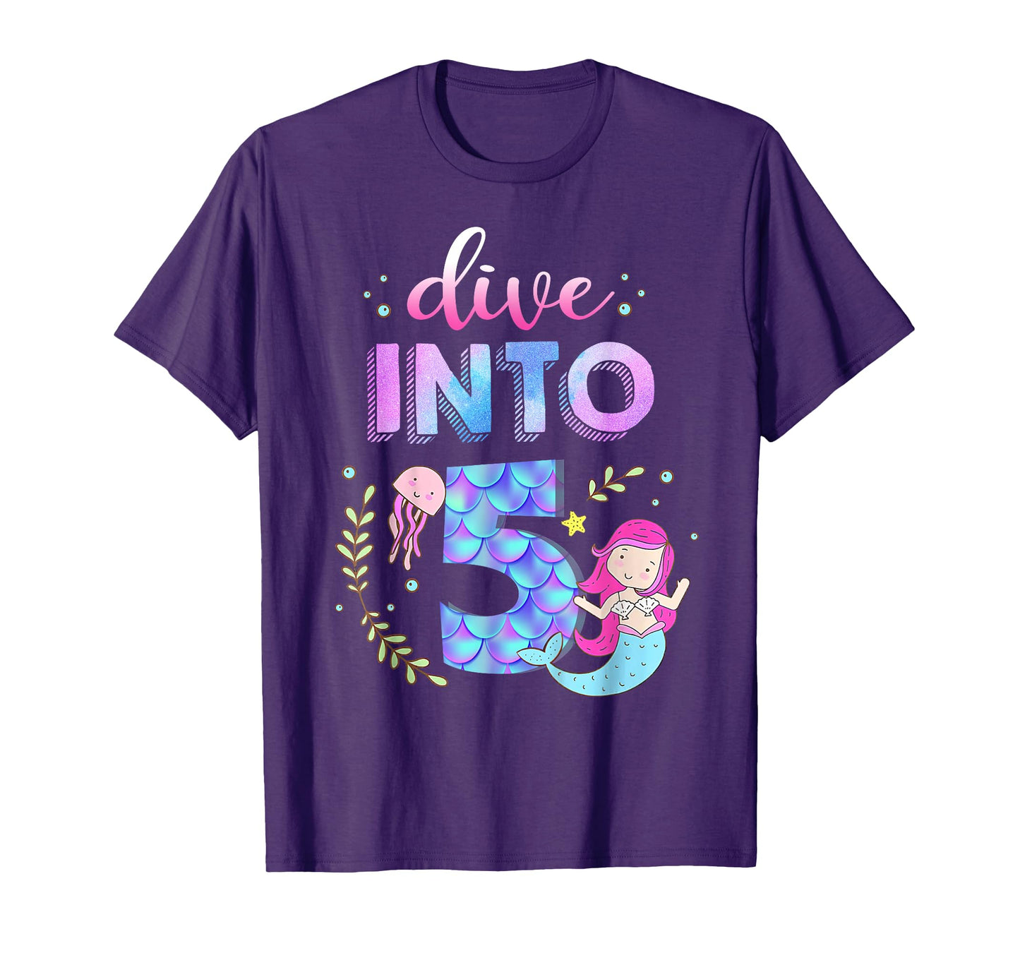 5th Birthday Mermaid Theme Party Dive Into Five 5 Years Old T-Shirt