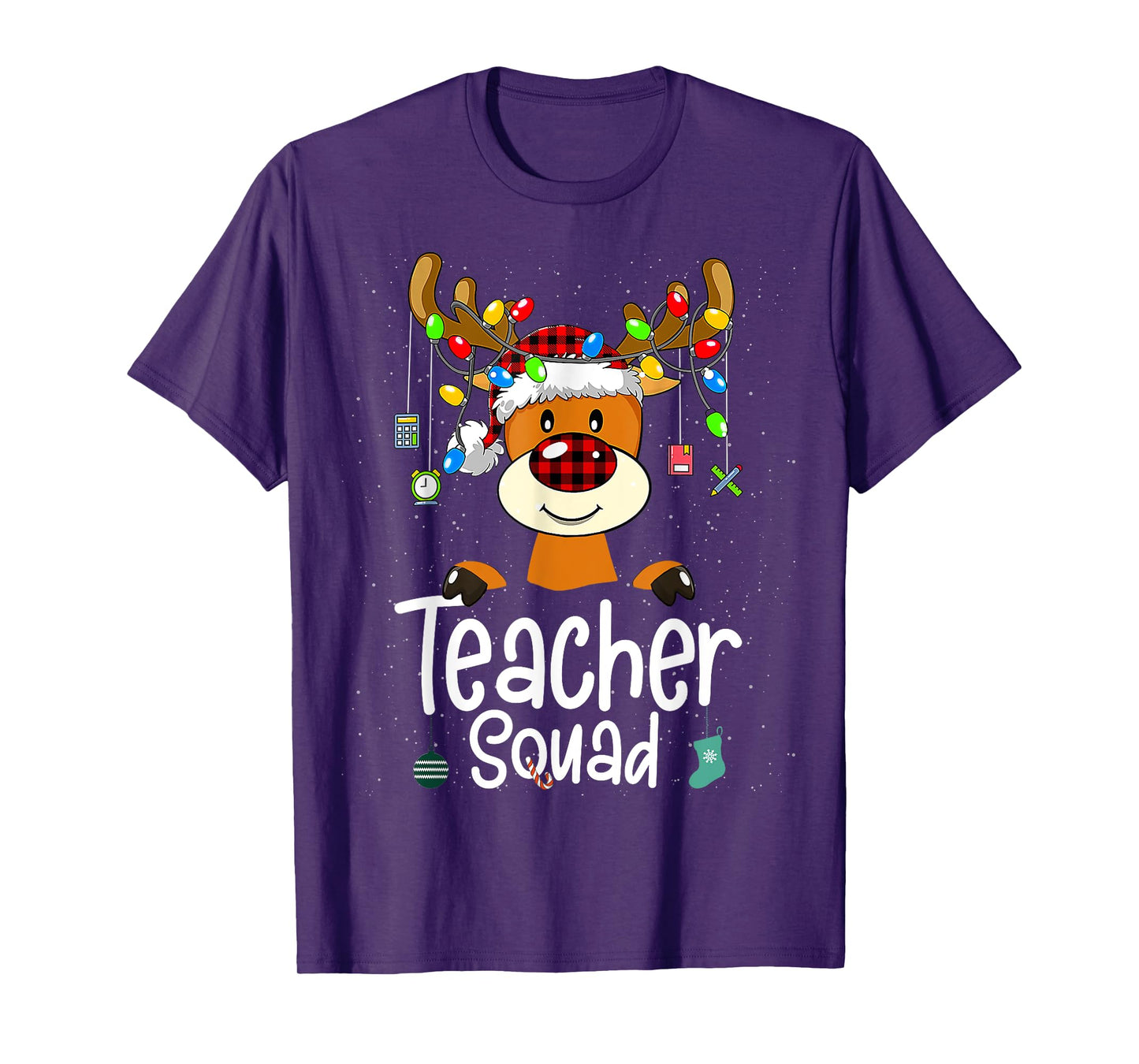 Teacher Squad Red Black Plaid Rudolph Reindeer Christmas T-Shirt