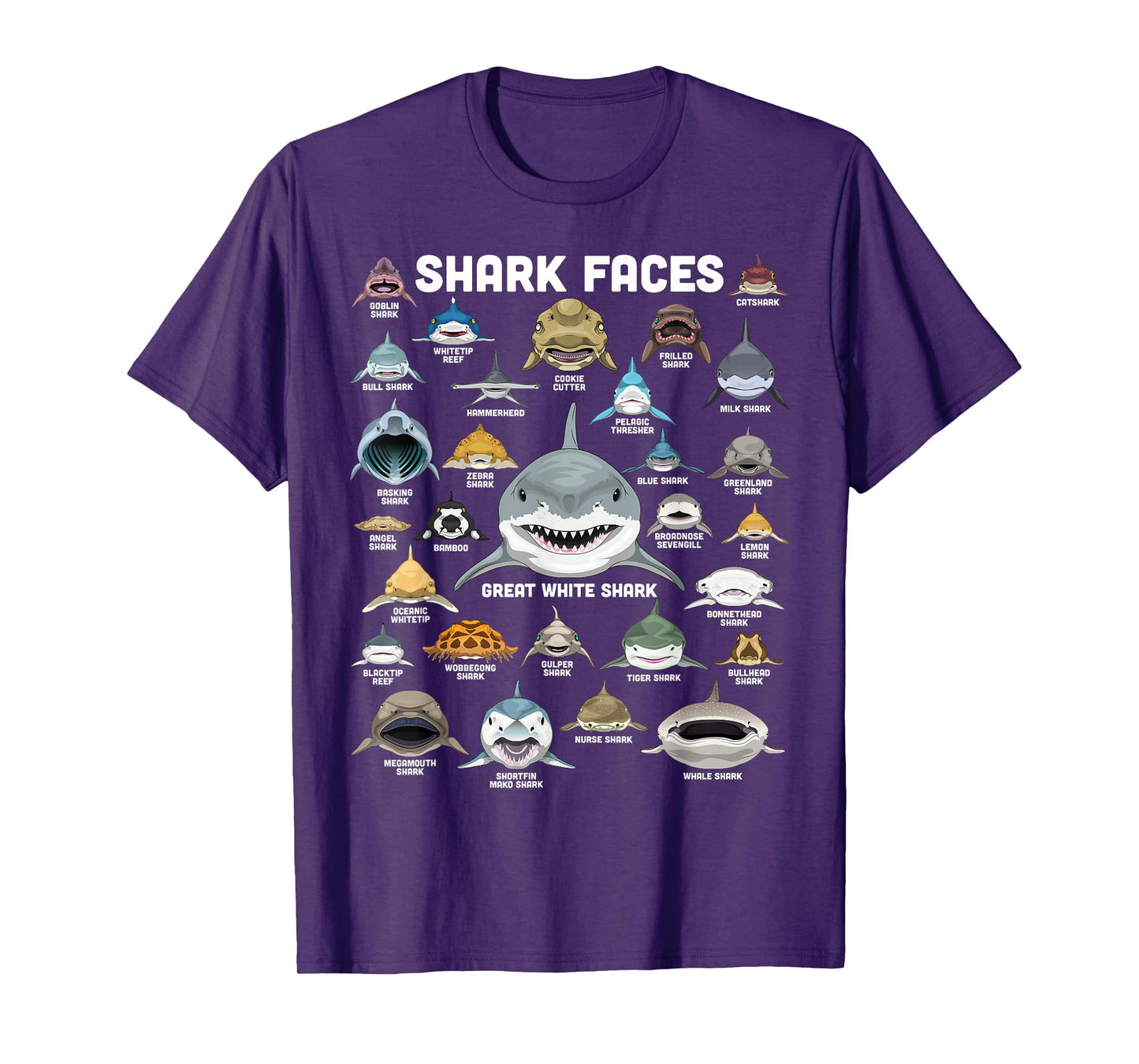 Shark Faces Shirt Types of Shark Funny Marine Biology Shark T-Shirt