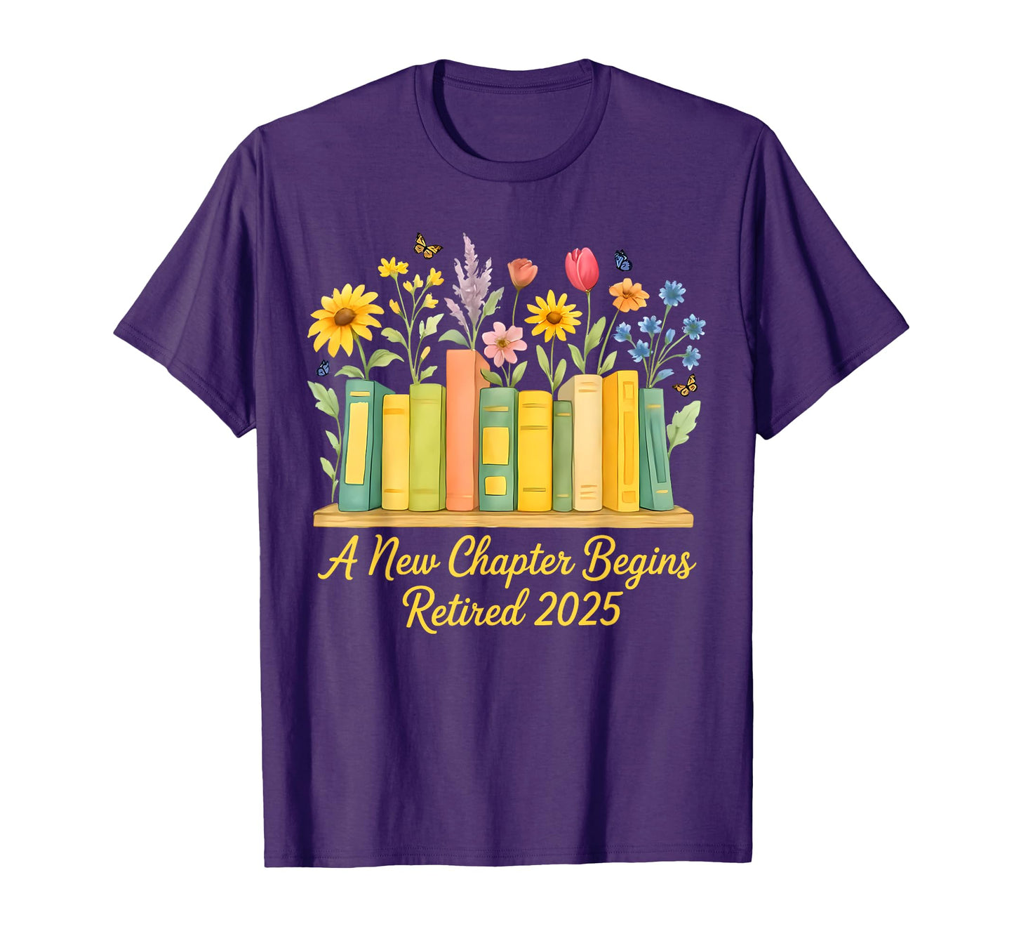 floral book a new chapter begins retired retirement teacher T-Shirt