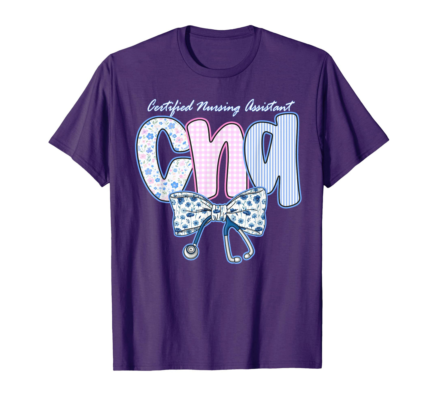 Coquette Bow CNA Nurse Blue Floral Stethoscope Cute Nurses T-Shirt