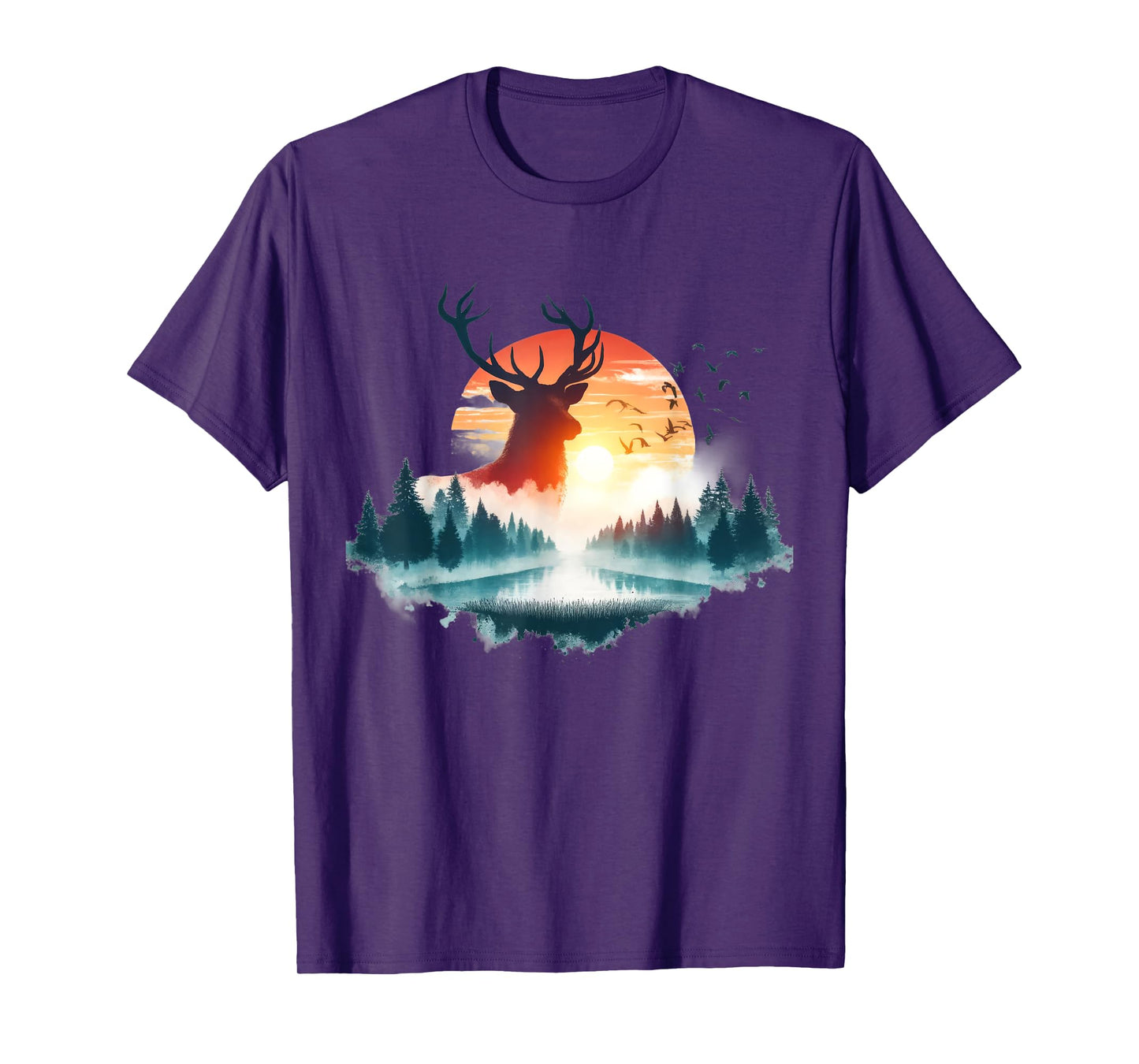 Forest Trees Wildlife Animal Retro Outdoor Nature Deer Lover T-Shirt