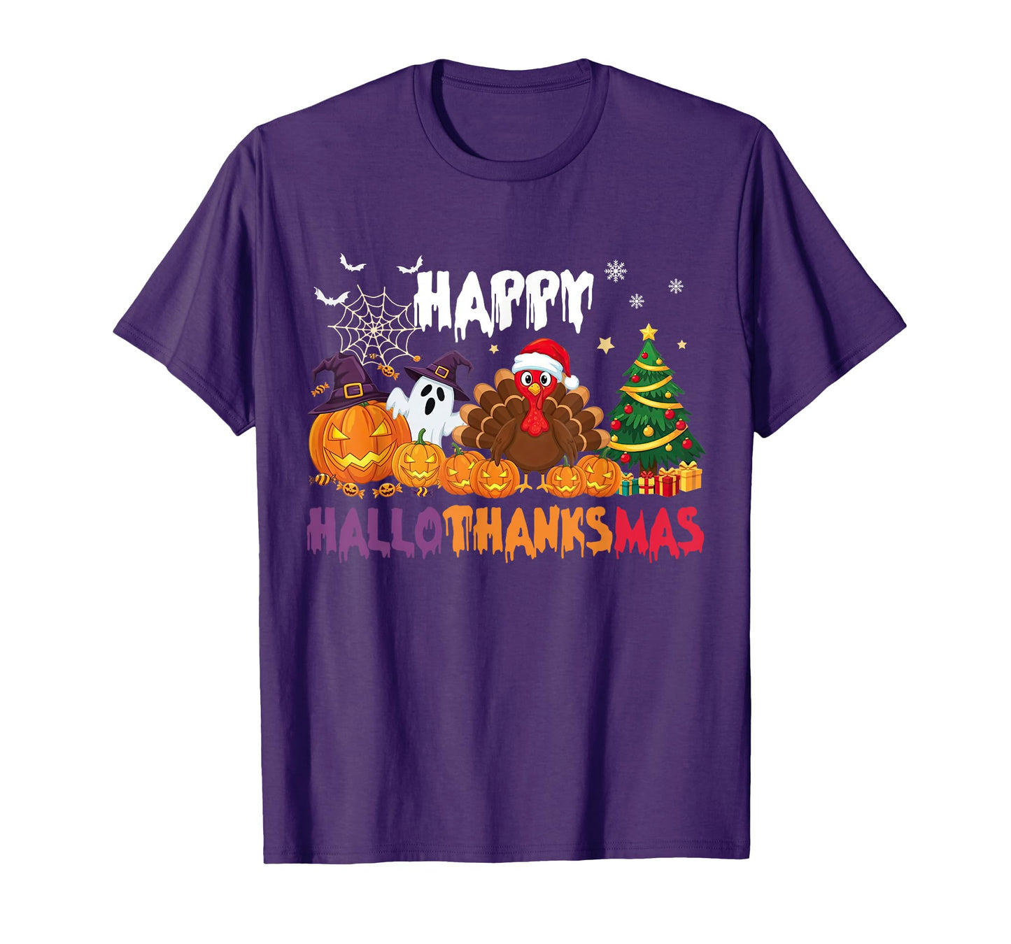 Happy HalloThanksMas Halloween Thanksgiving Christmas Season T-Shirt