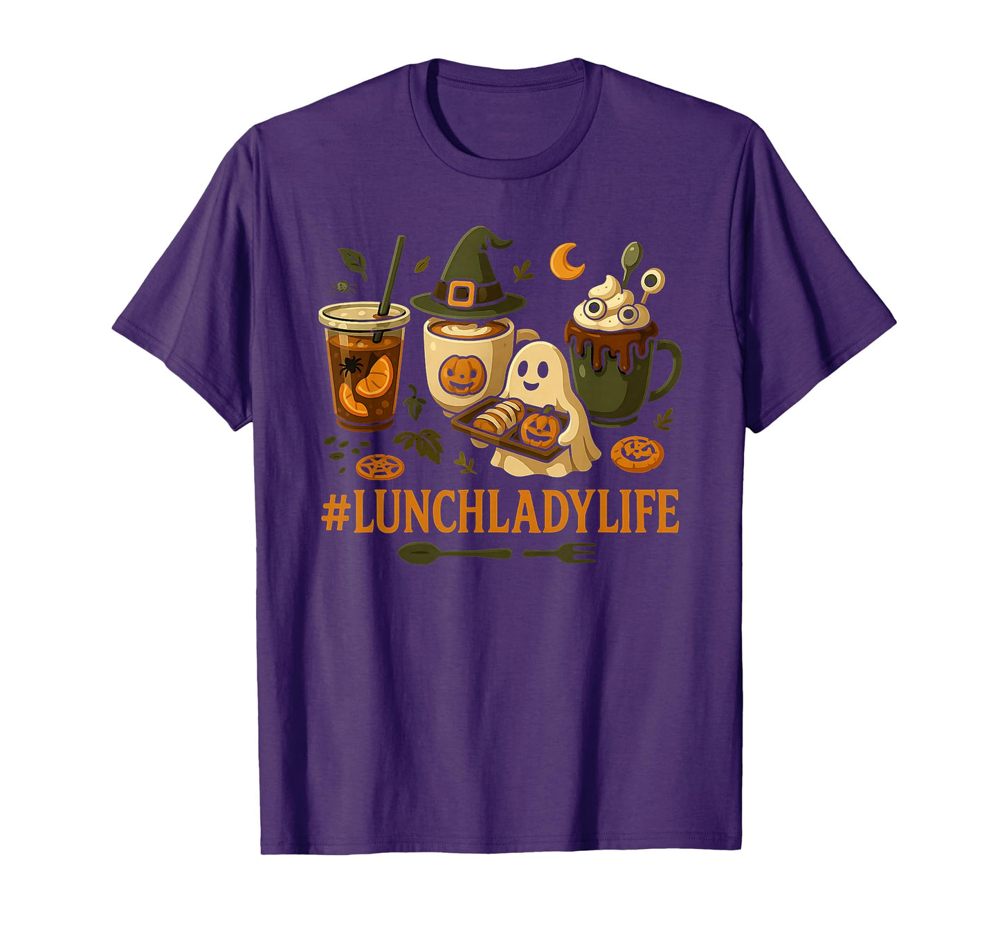 Cute Lunch Lady Life Ghost Coffee Pumpkin Halloween Costume T-Shirt