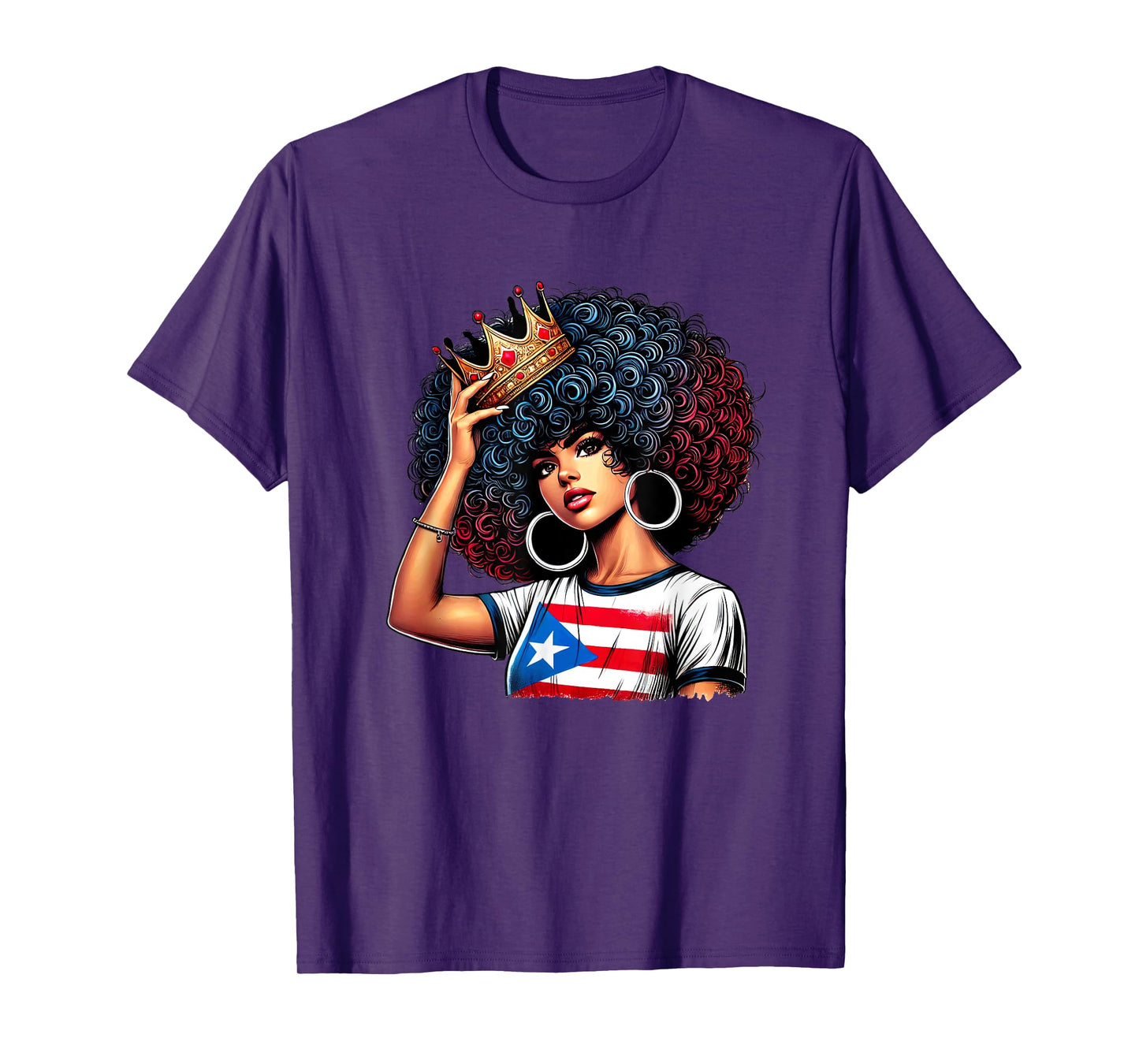 Afro Boricua Queen Princess Crown Puerto Rico Flag Latina T-Shirt