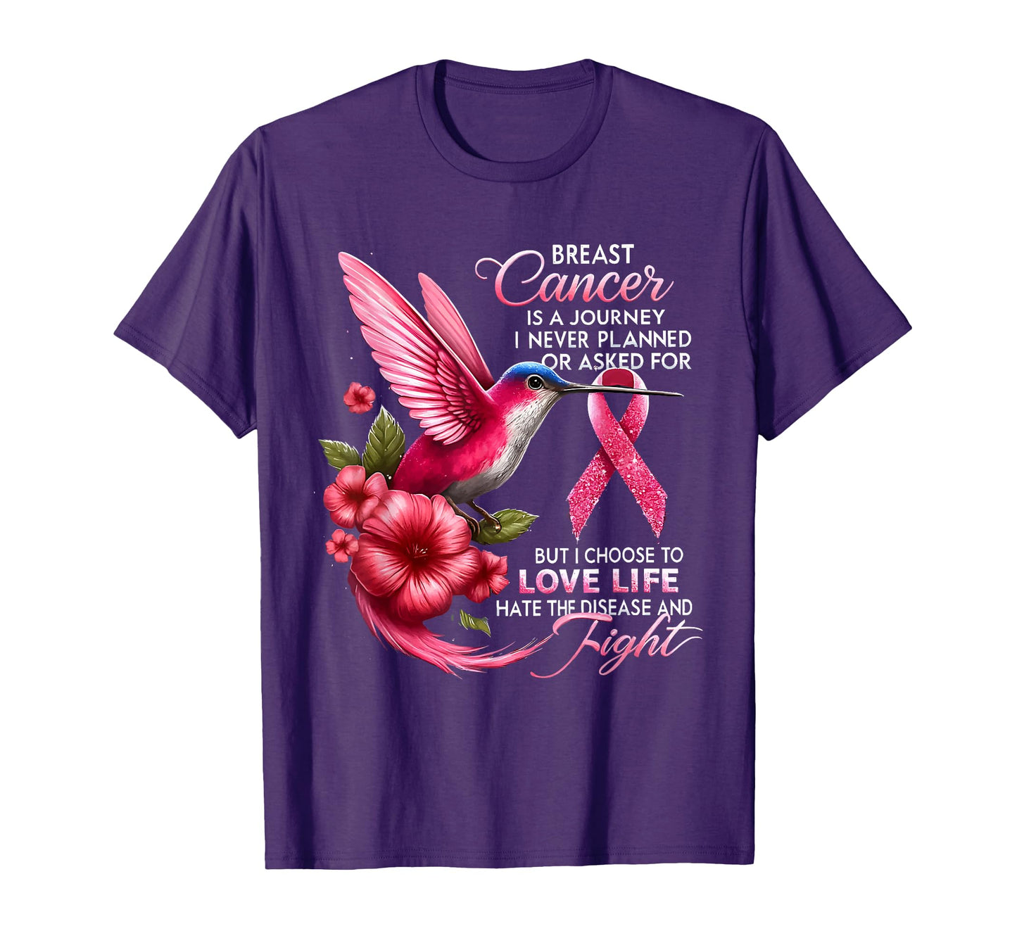 We Fight Breast Cancer Awareness Pink Hummingbird Ribbon T-Shirt