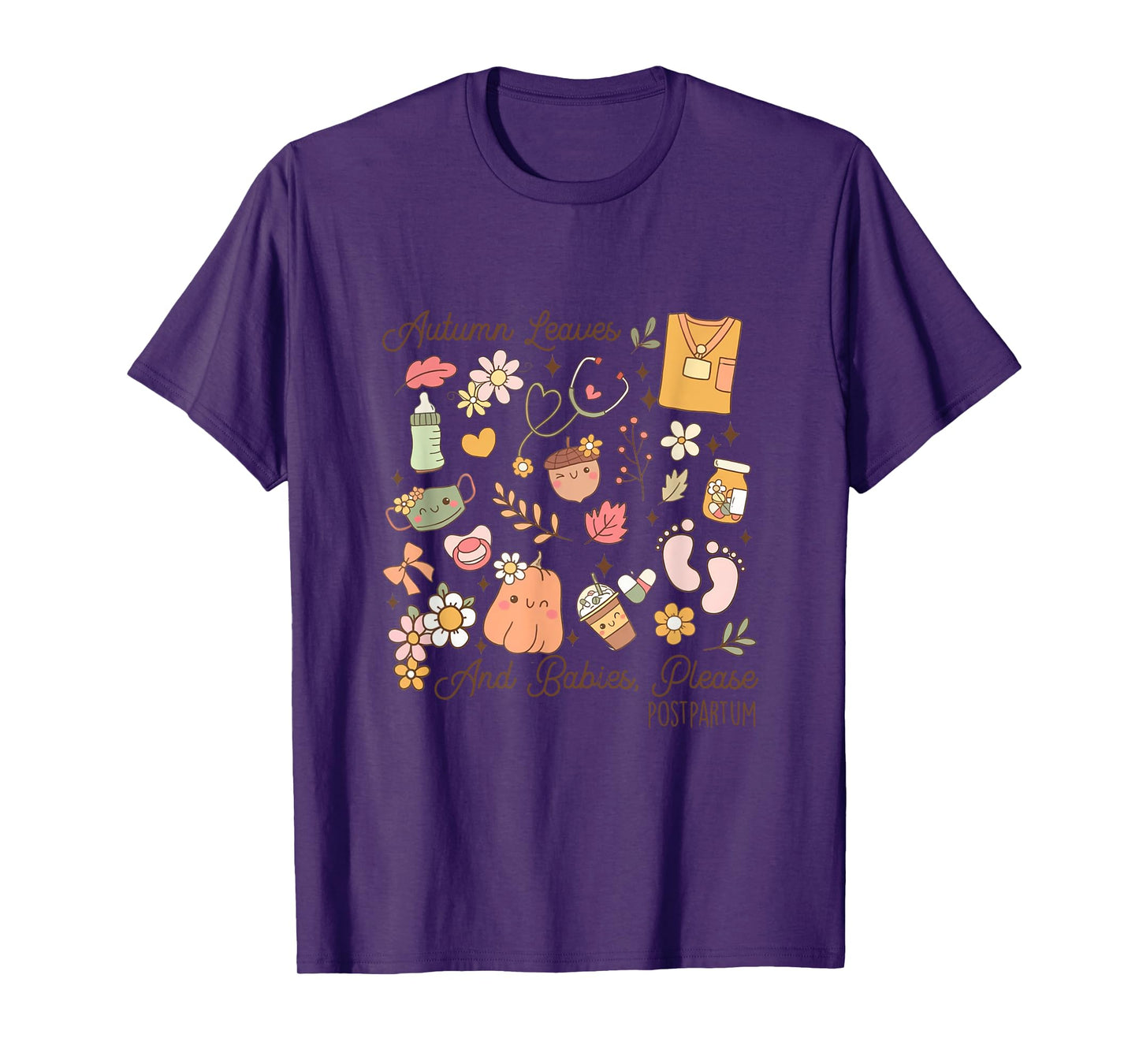 Retro Groovy Postpartum Cute Nurse Crew Fall Thanksgiving T-Shirt