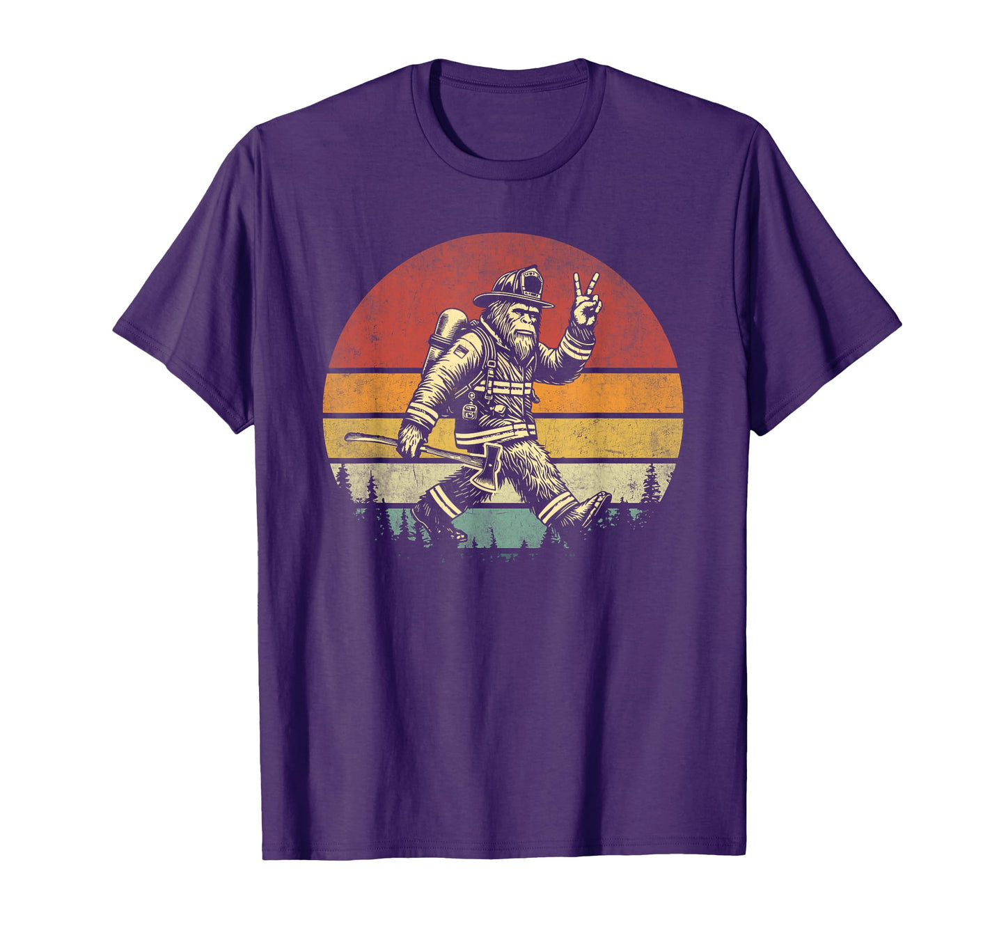 Firefighting Retro Bigfoot Firefighter Sasquatch Fireman T-Shirt