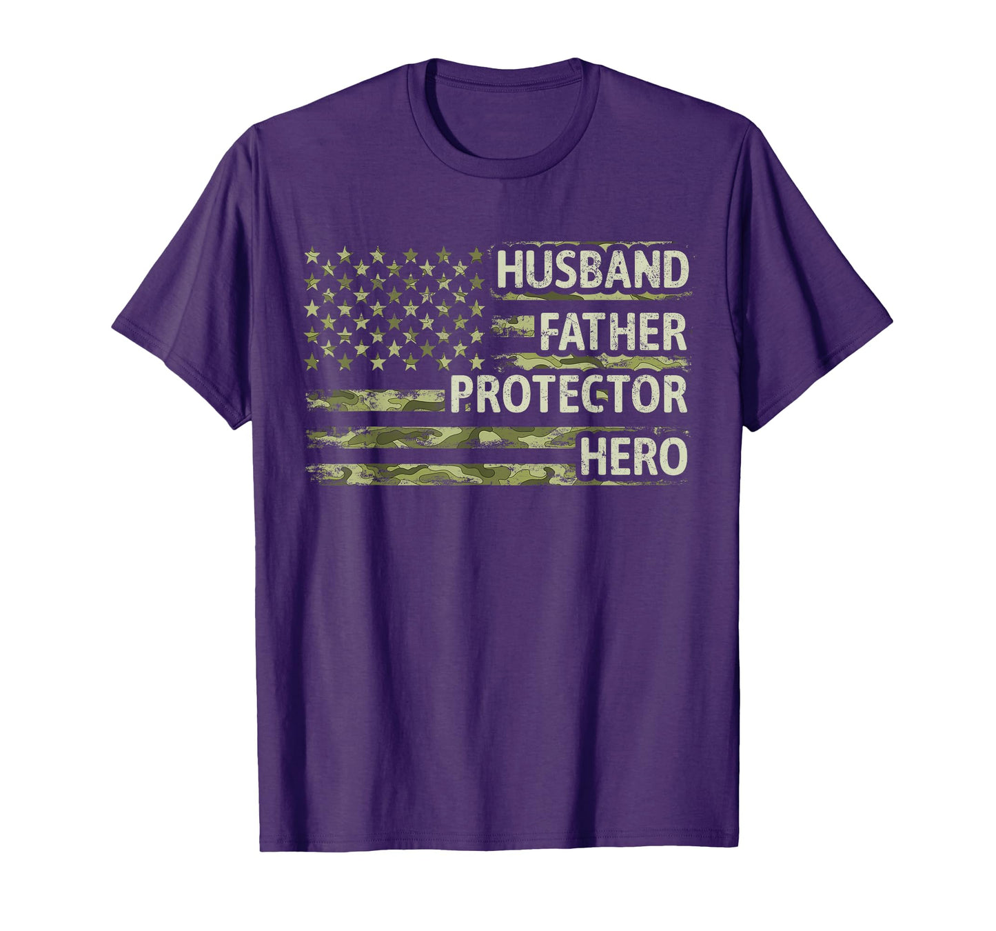Mens Husband Father Protector Hero Camo American Flag Fathers Day T-Shirt