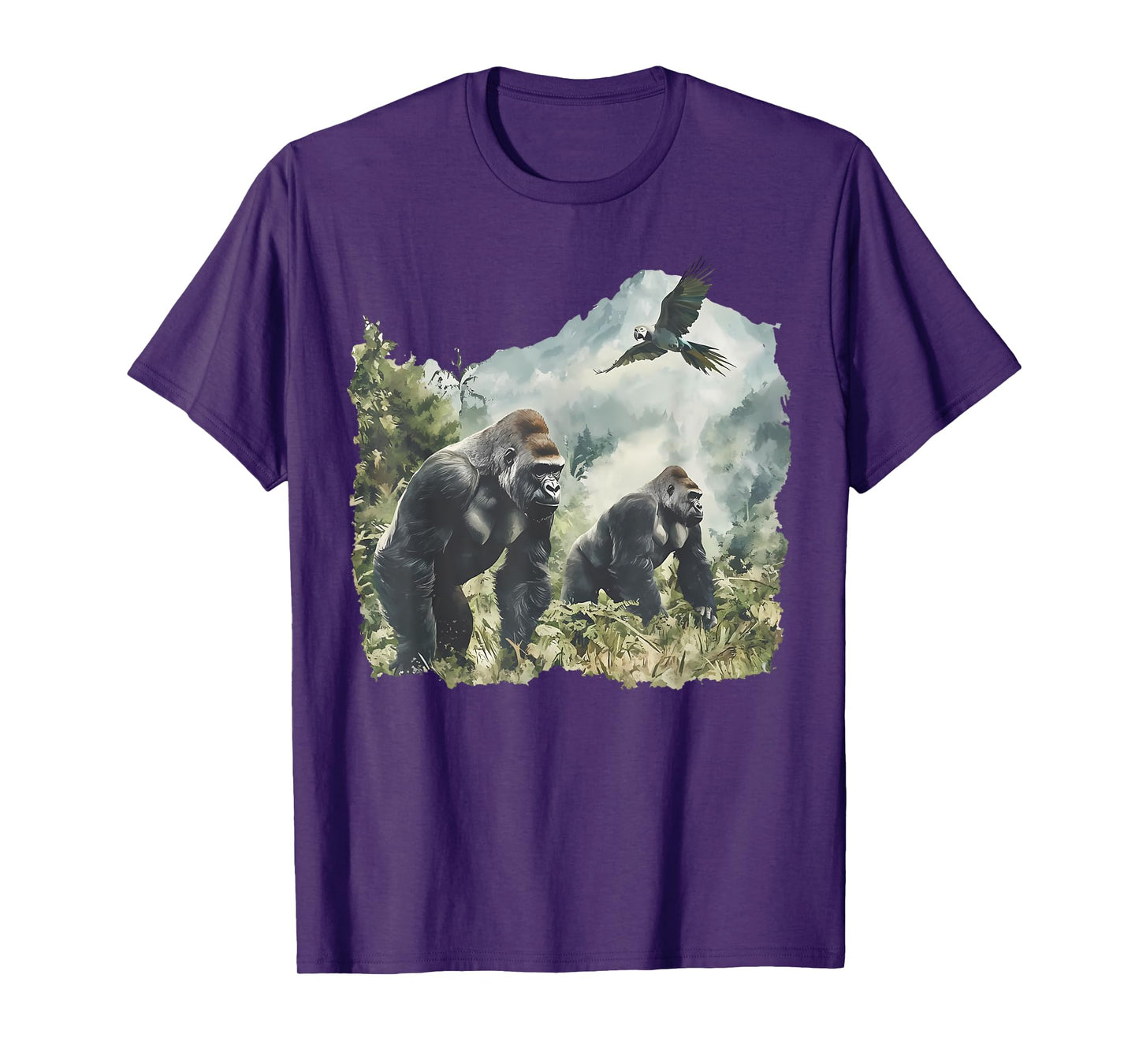 Vintage Silverback Gorilla and African Grey Parrot Wildlife T-Shirt