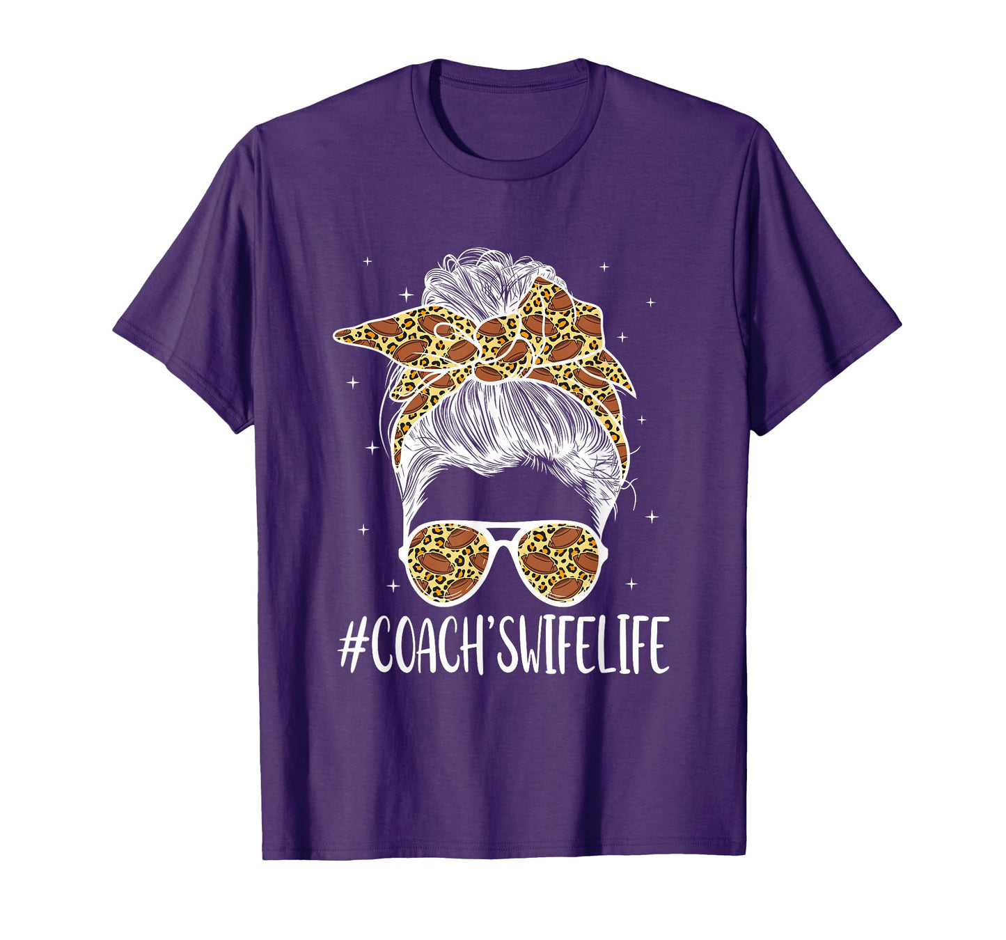 Football Coach's Wife Life Football Coach Wife Messy Bun T-Shirt