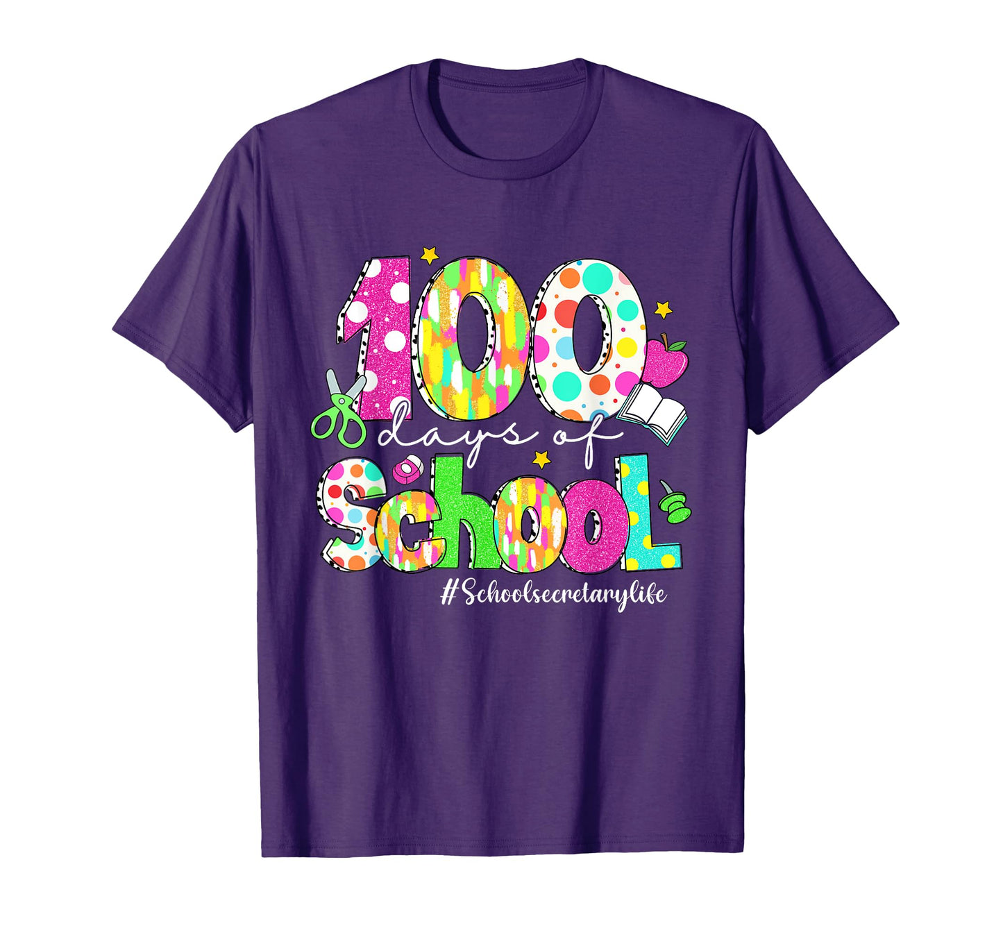 100 Days Of School Brushstroke School Secretary Life T-Shirt