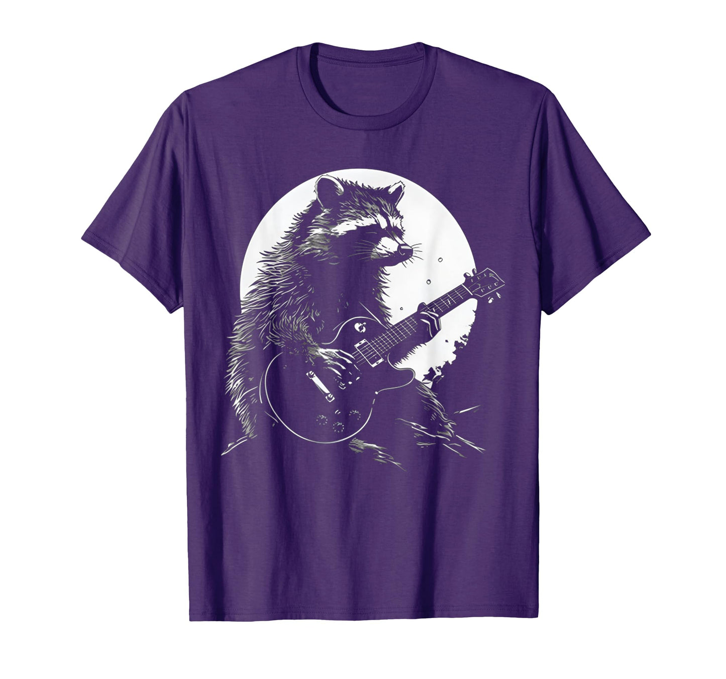 Racoon Playing Guitar with Moon Funny Raccoon Meme Guitarist T-Shirt