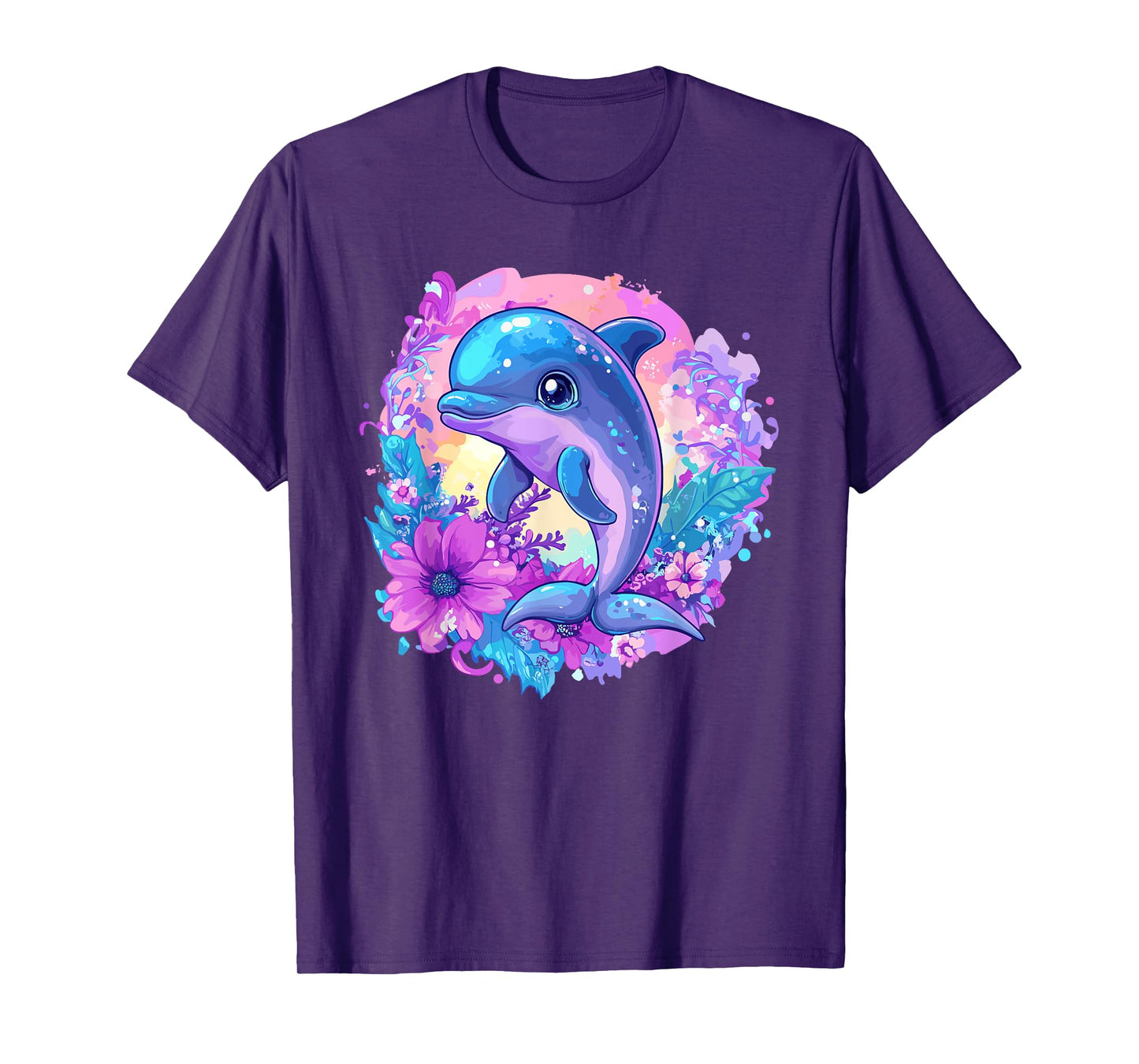 Playful Dolphin Surrounded By Flowers T-Shirt