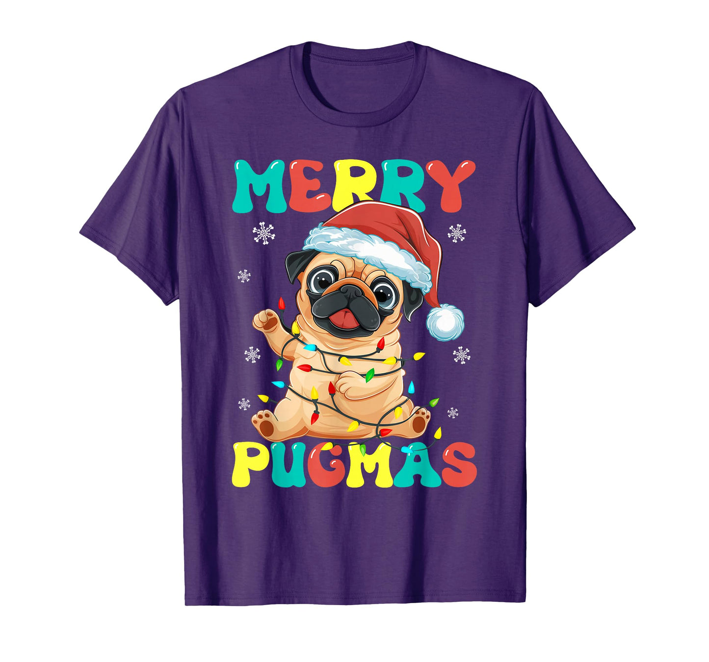 Merry Pugmas Pug Christmas Santa Pug Xmas Lights Dog Lover T-Shirt