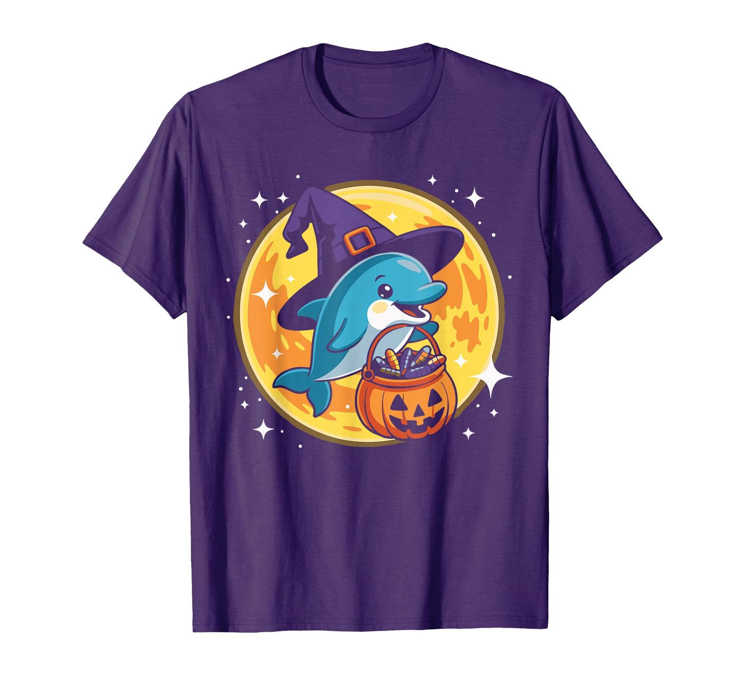 Halloween Dolphin Witch Hat Pumpkin Ocean Spooky Costume T-Shirt