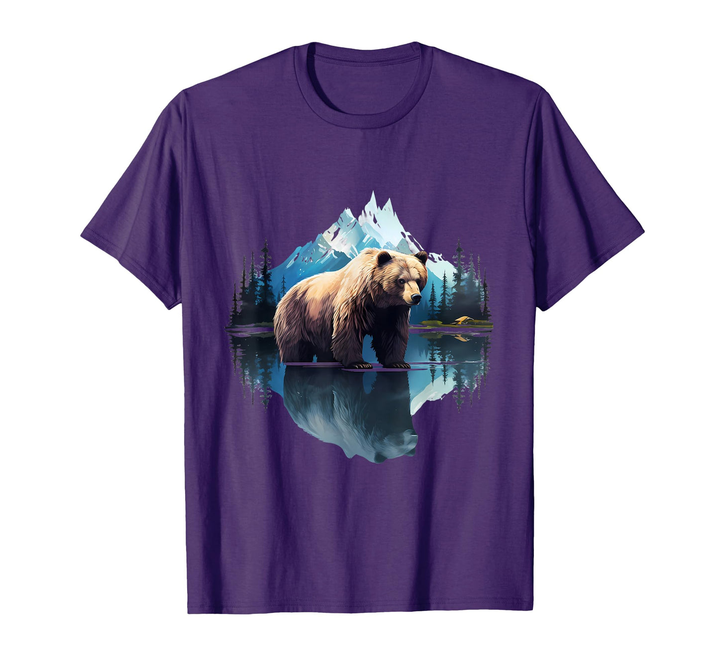 Bear Forest Wildlife Motif Animal Lovers Landscape Artwork T-Shirt