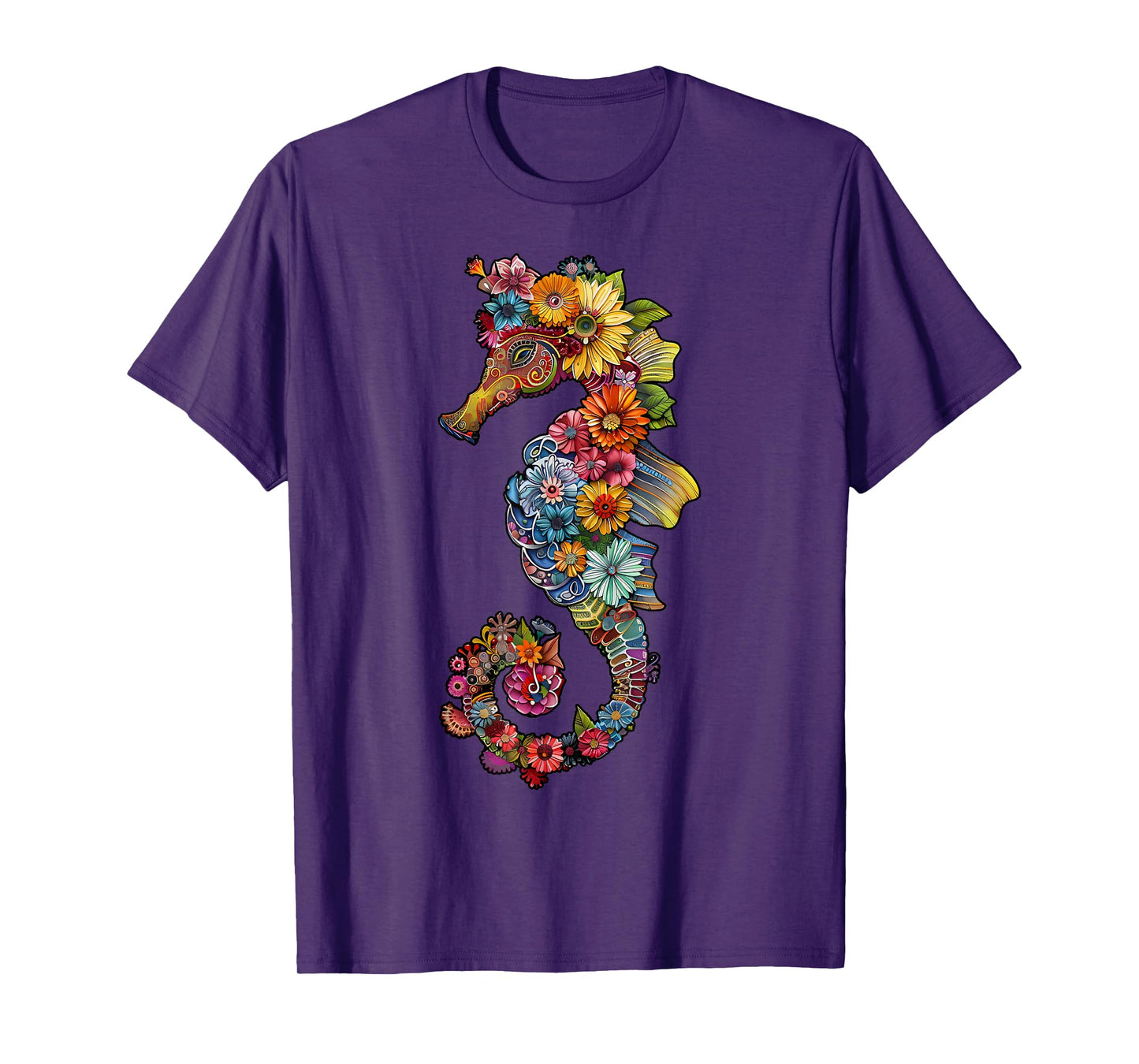 Floral Seahorse Ocean Animal Marine Beach Seahorse Flowers T-Shirt