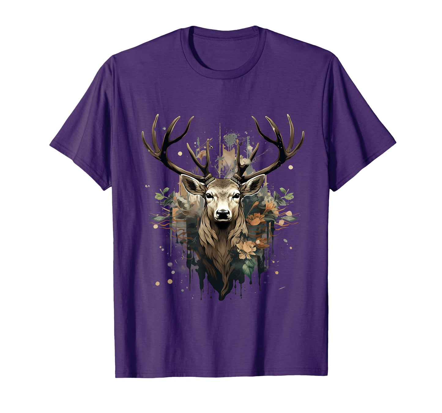 Deer Portrait Floral Artwork Wildlife Nature Animal Lovers T-Shirt