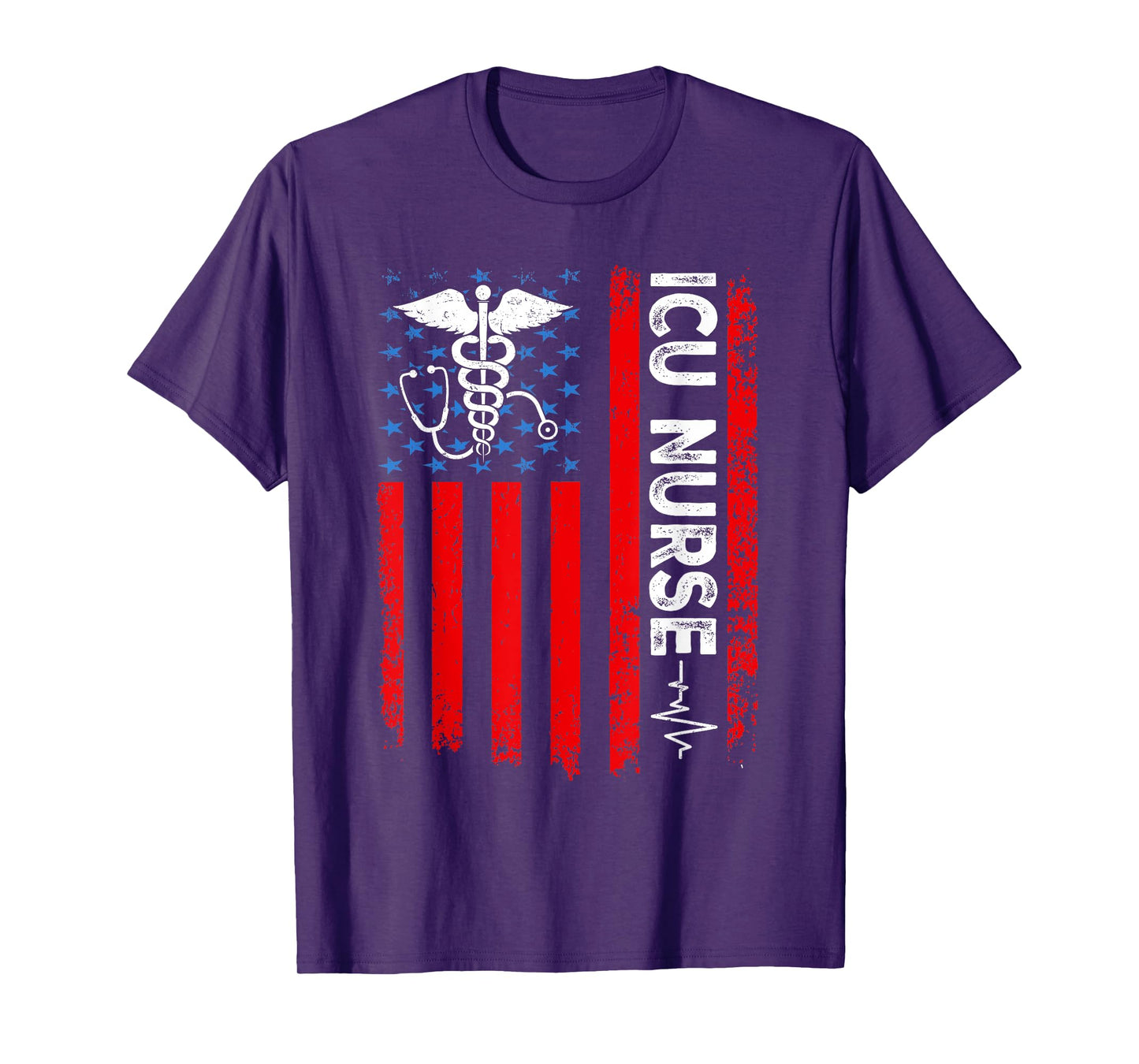 ICU Nurse American Flag Patriotic Intensive Care Unit Nurse T-Shirt