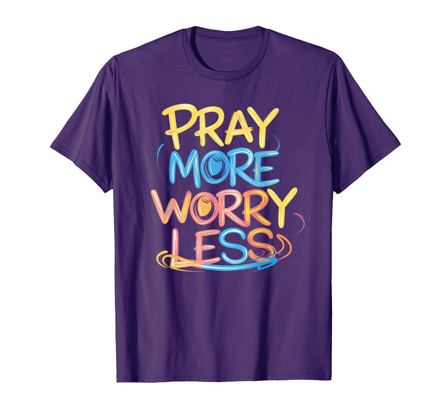 Retro Pray More Worry Less Christian Faith Men Women T-Shirt