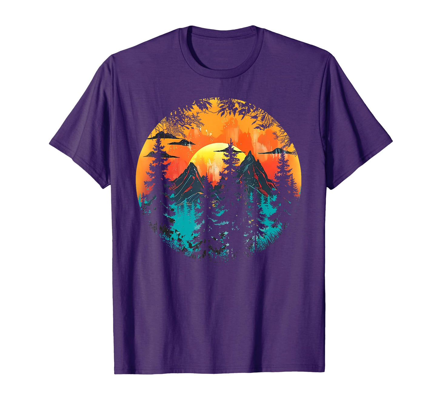Retro Forest Mountain Vintage Trees Wildlife Nature Lover T-Shirt