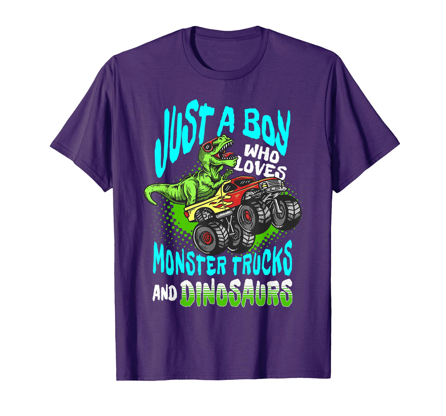 Dino Lover Just a Boy Who Loves Monster Trucks and Dinosaurs T-Shirt