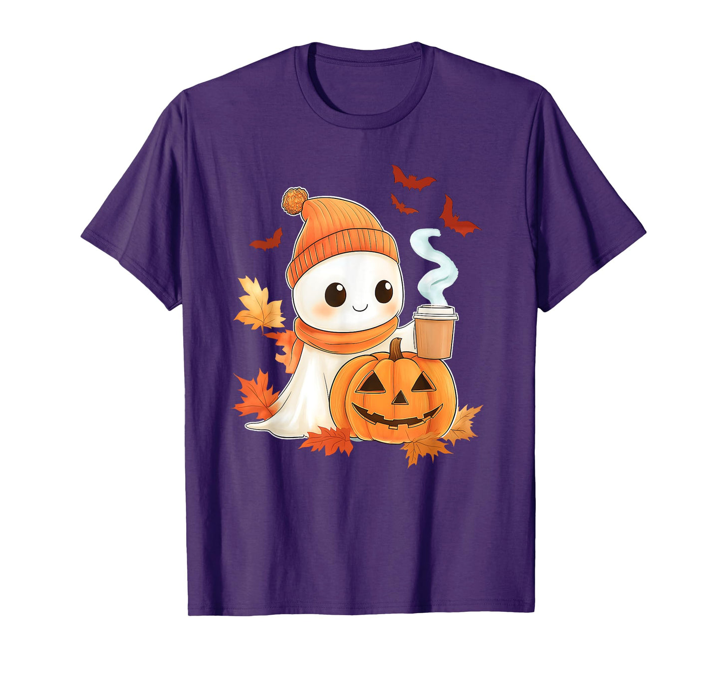 Cute Ghost Coffee Lover Halloween Ghost Pumpkin Spice Womens T-Shirt
