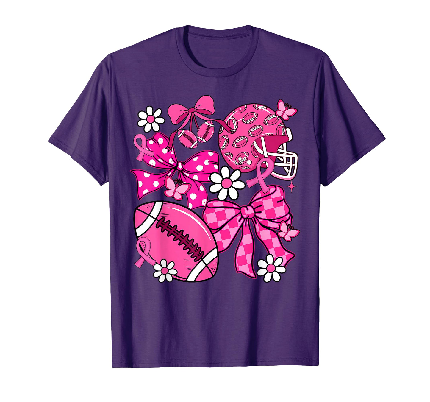 Coquette Bow Breast Cancer Awareness Football Pink Ribbon T-Shirt