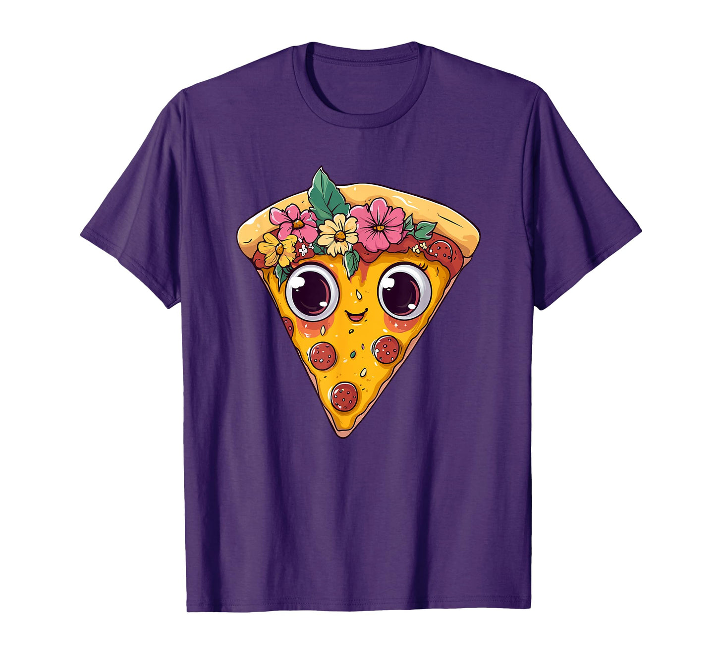 Cute Pizza Slice With Big Eyes Flowers T-Shirt