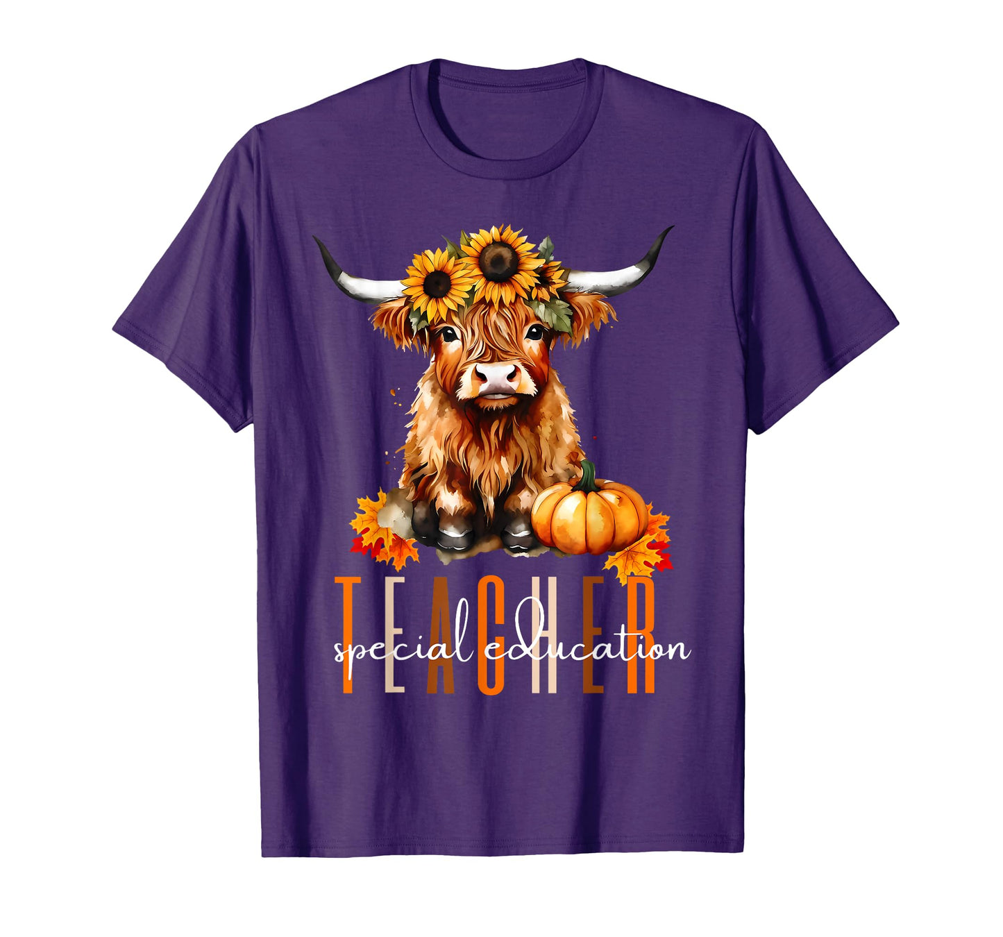 Fall Highland Cow Special Education Teacher Halloween Autumn T-Shirt for Men Women