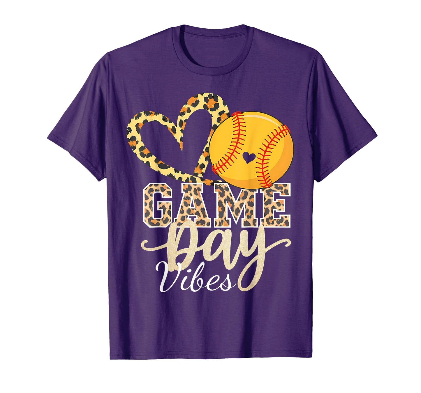 Bleached Softball Game Day Vibes Leopard Heart Headband Mom T-Shirt