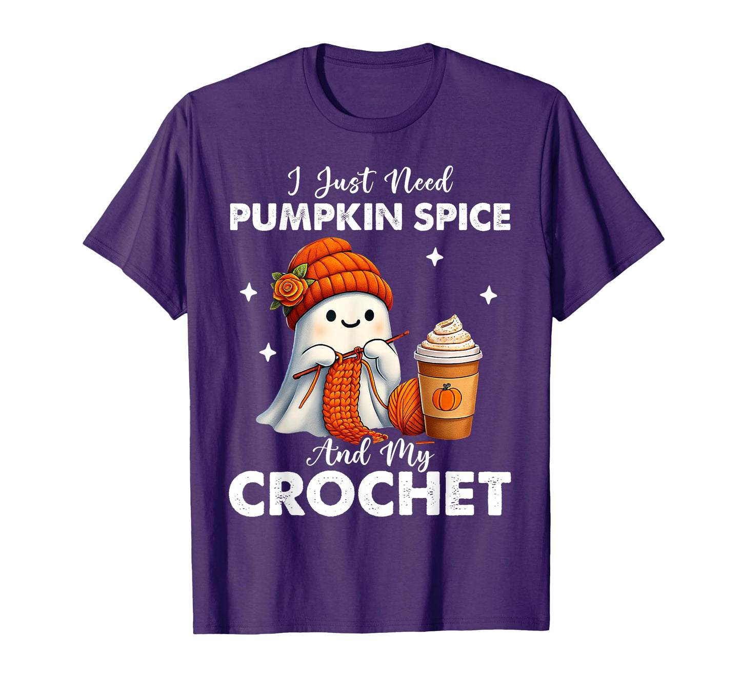 Cute Ghost Crochet Knitting Lovers Halloween Pumpkin Spice T-Shirt