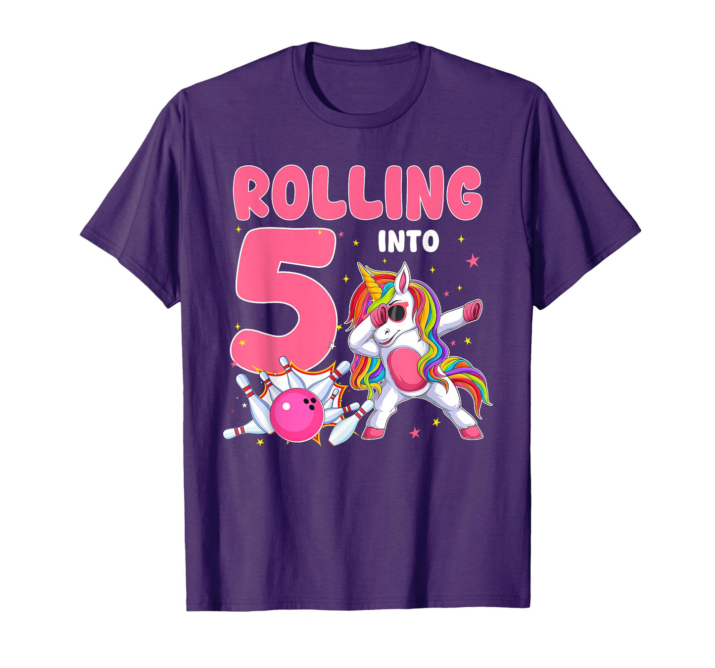 Rolling Into 5 5th Birthday Unicorn Bowling 5 Year Old T-Shirt